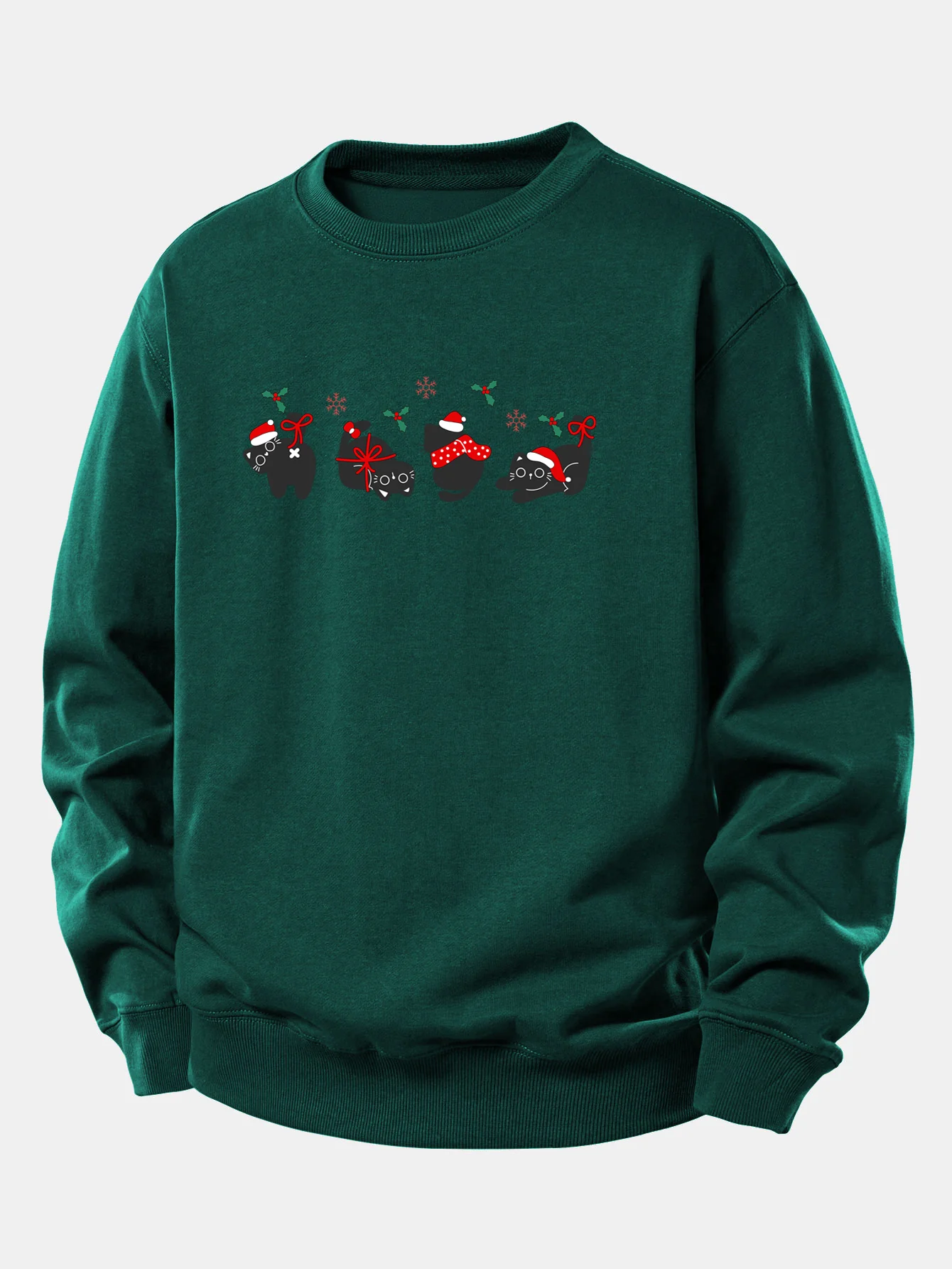Christmas Black Cat Print Relax Fit Sweatshirt - Image 9