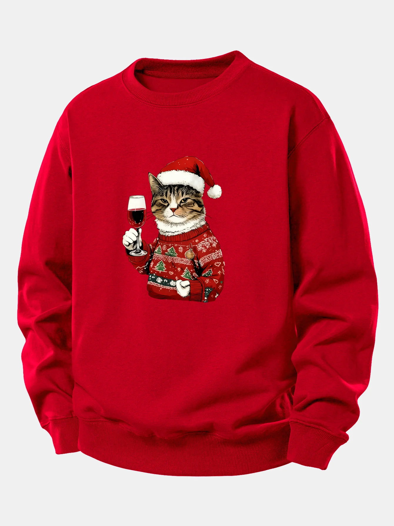 Christmas Cat Print Relax Fit Sweatshirt - Image 10