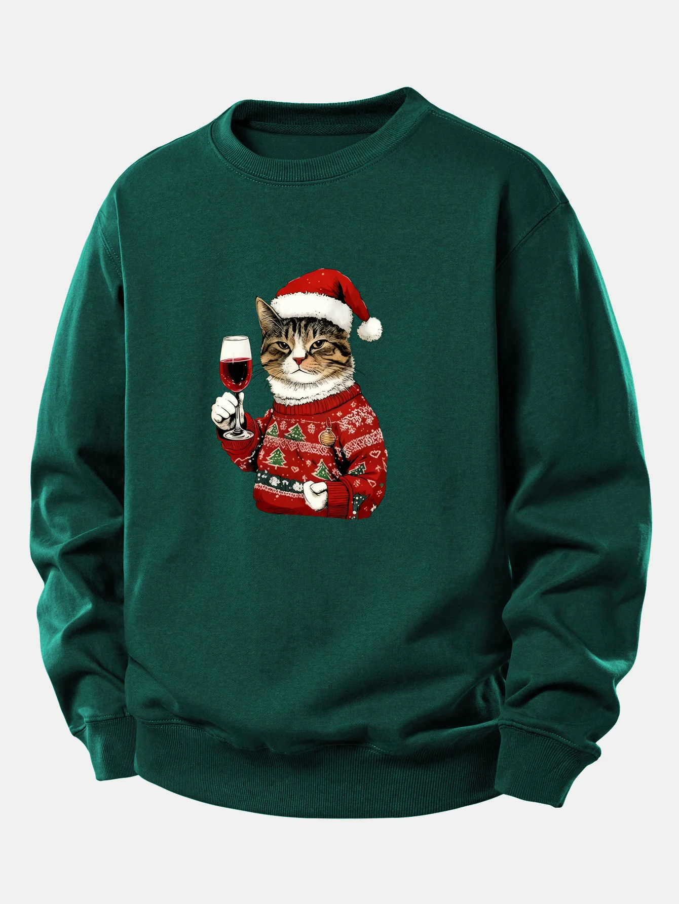 Christmas Cat Print Relax Fit Sweatshirt - Image 2