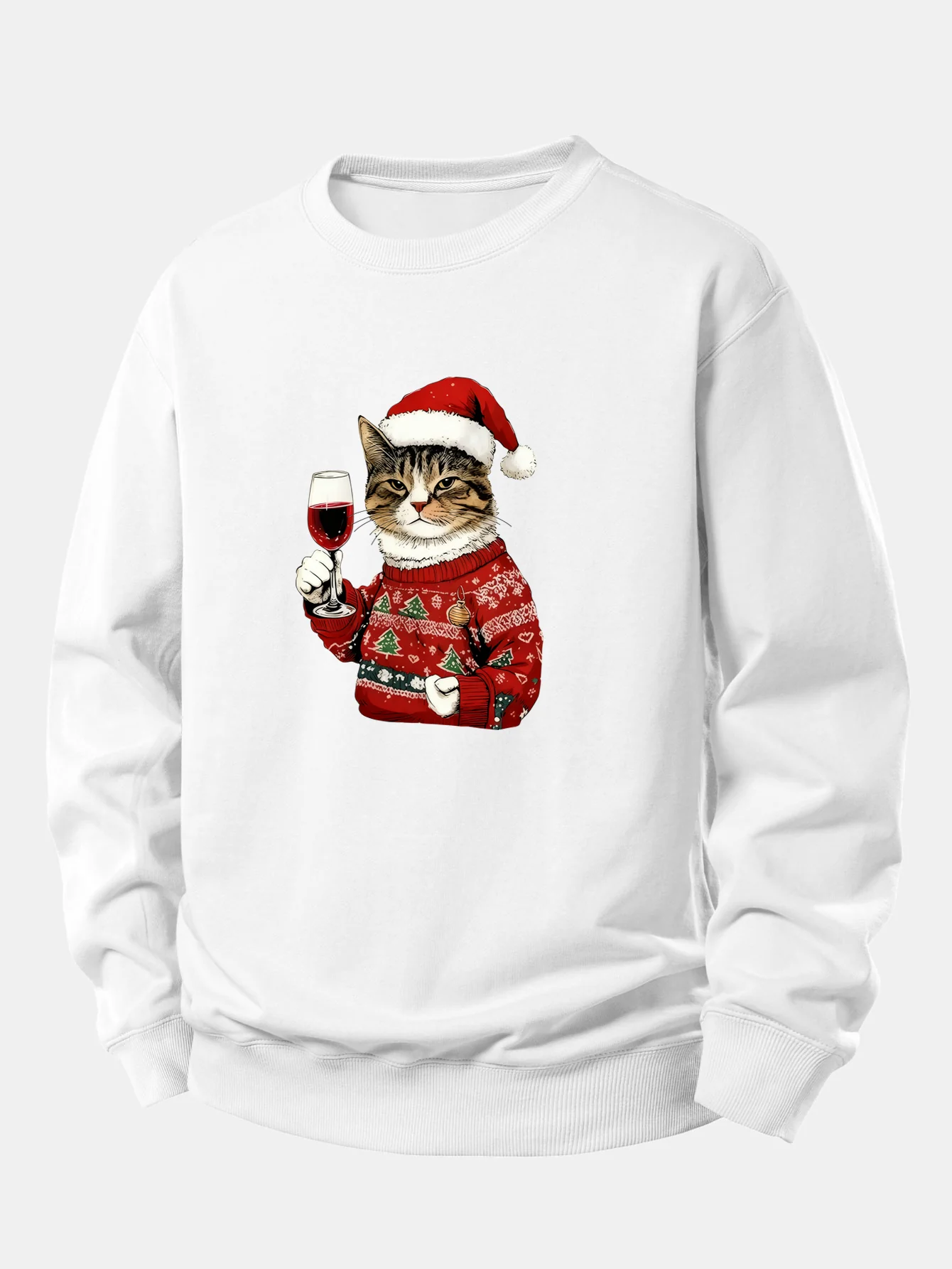 Christmas Cat Print Relax Fit Sweatshirt - Image 3