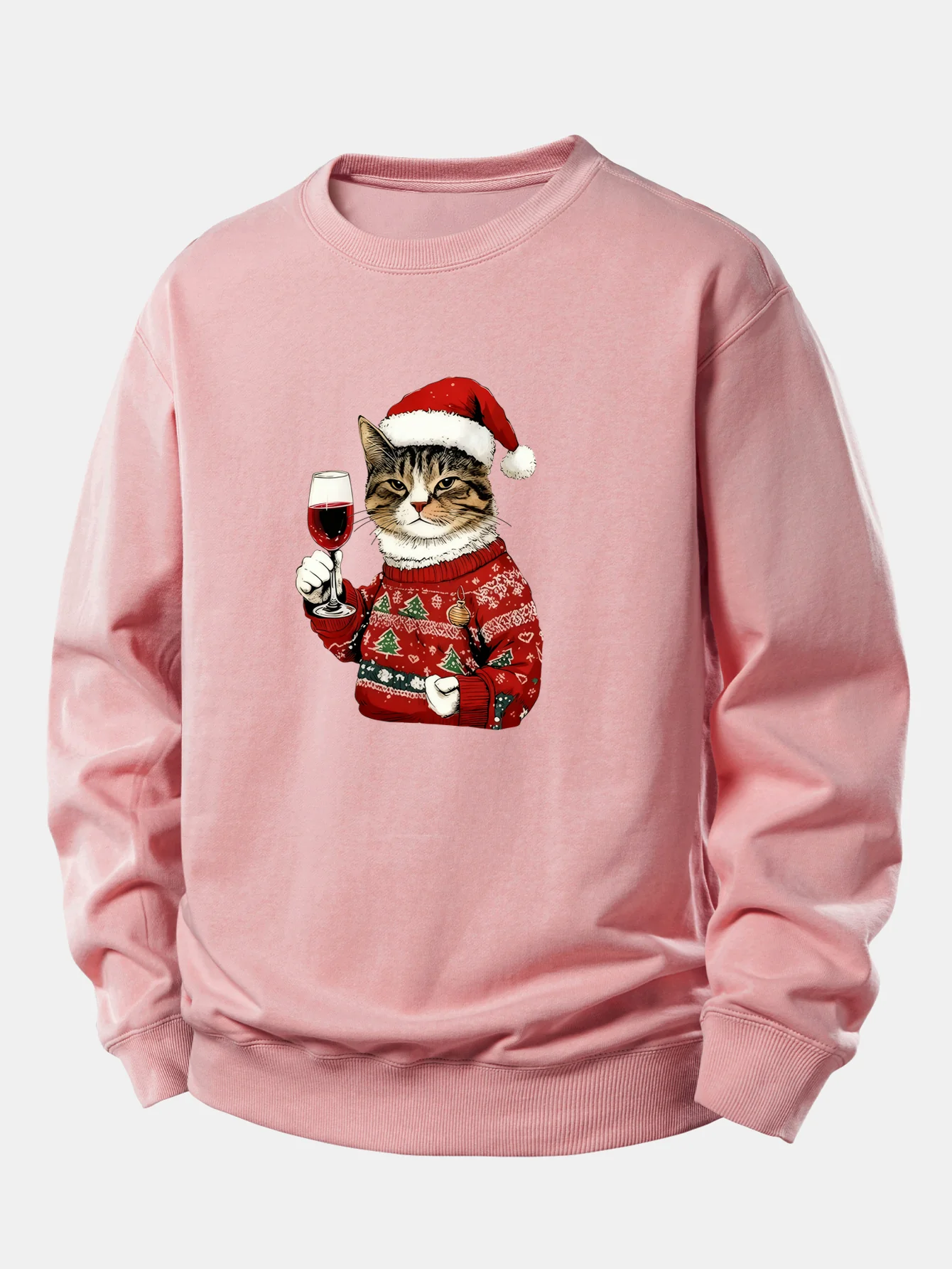 Christmas Cat Print Relax Fit Sweatshirt - Image 4