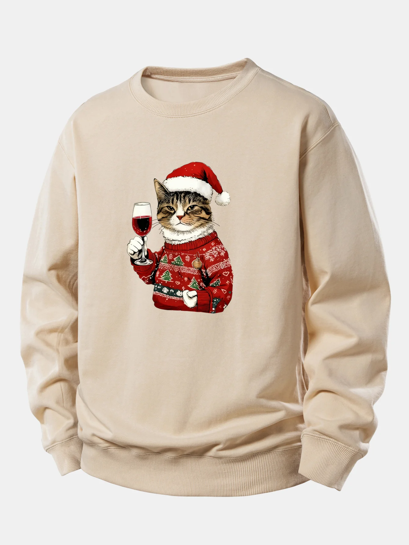 Christmas Cat Print Relax Fit Sweatshirt - Image 5