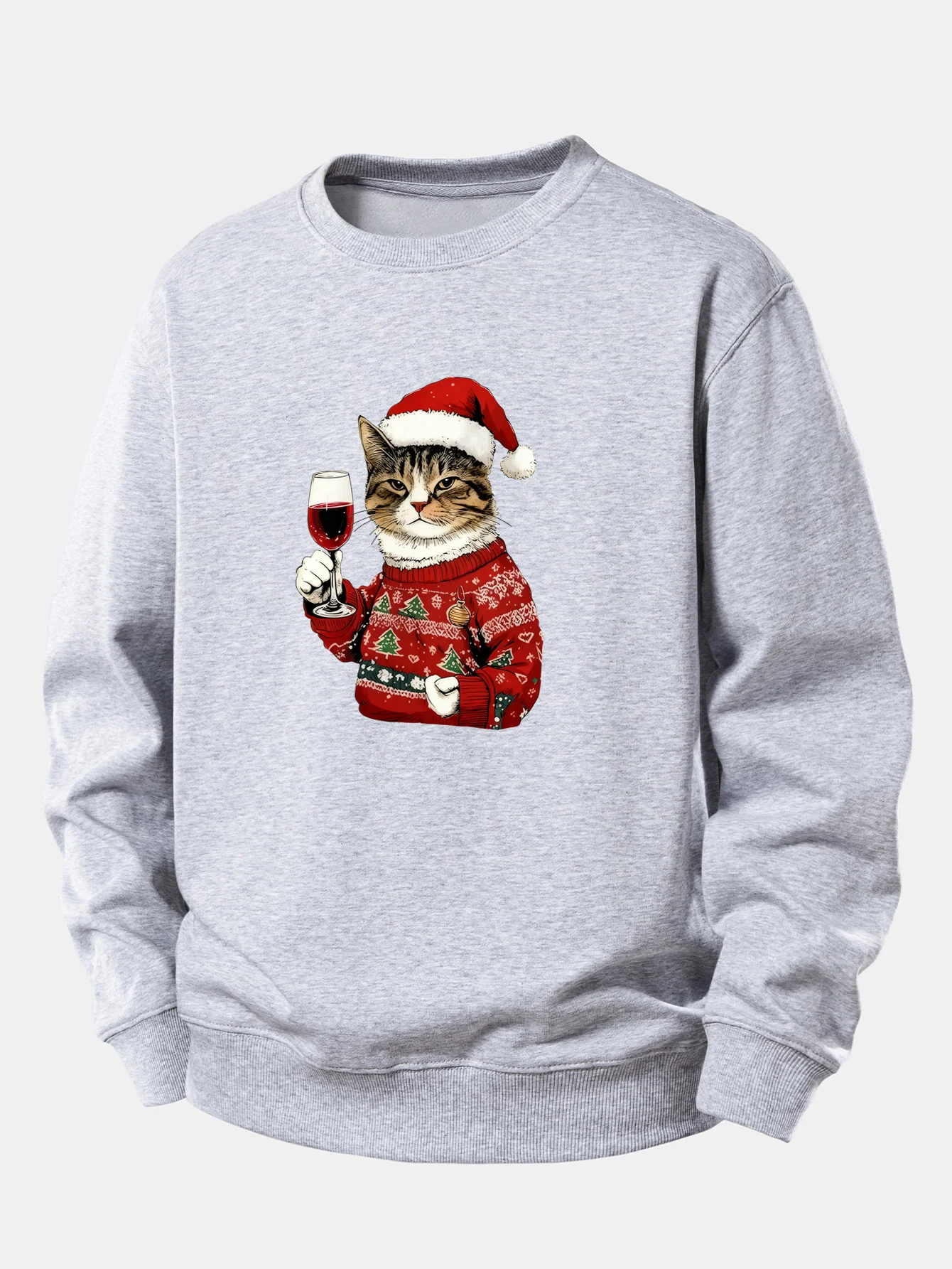 Christmas Cat Print Relax Fit Sweatshirt - Image 6