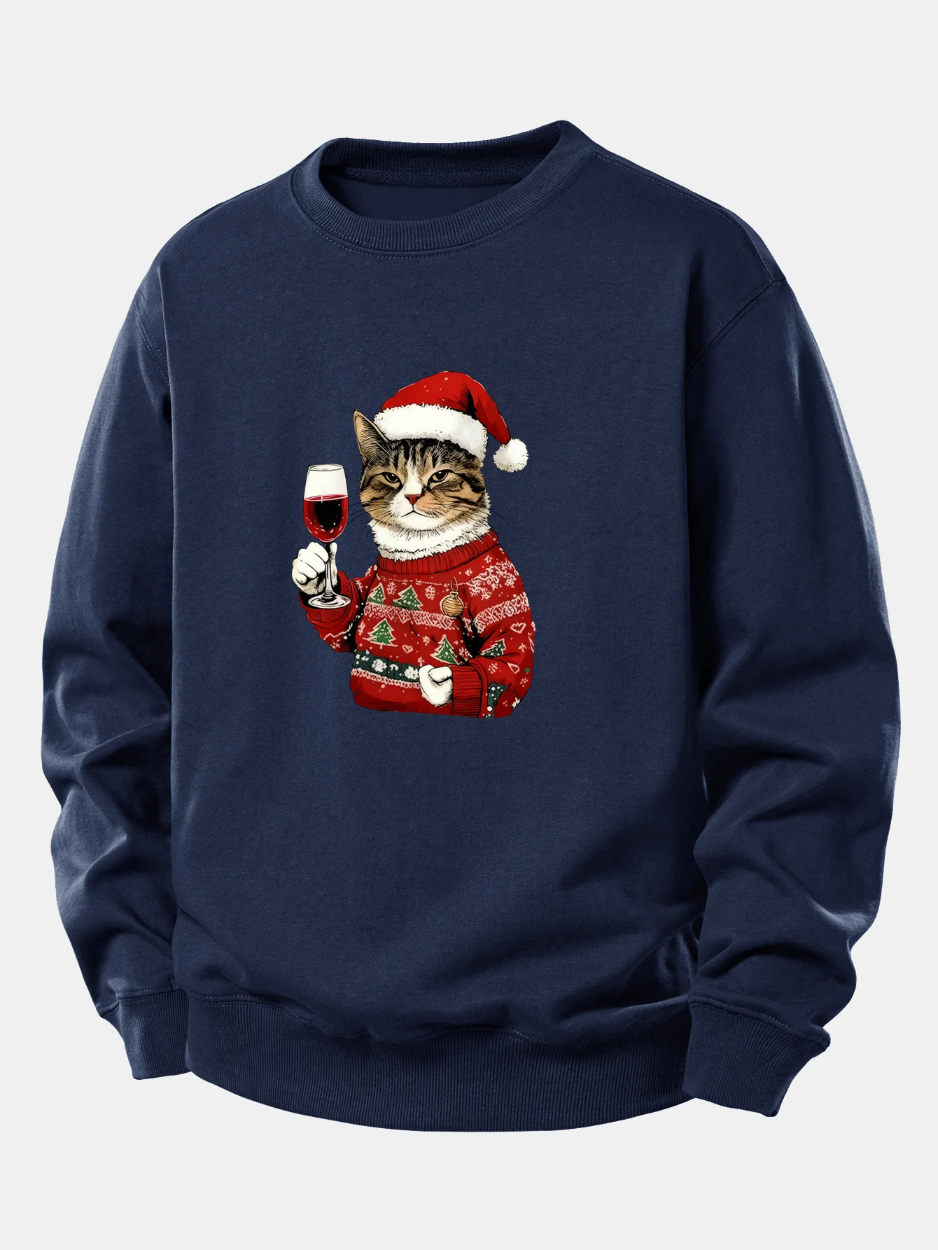 Christmas Cat Print Relax Fit Sweatshirt - Image 7