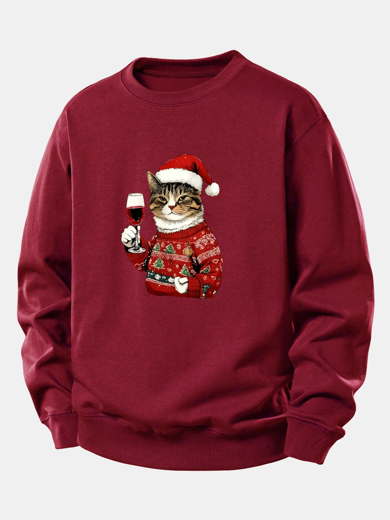 Christmas Cat Print Relax Fit Sweatshirt - Image 8