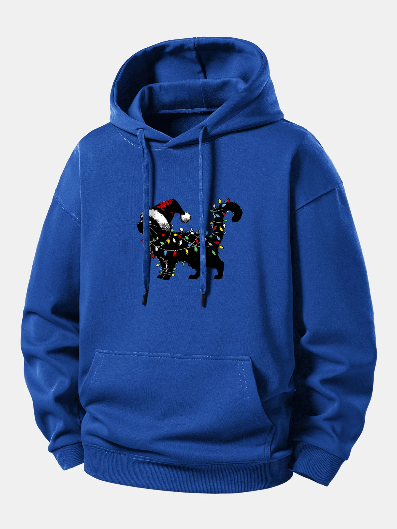 Christmas Colorful Light Black Cat Print Relax Fit Hoodie - Image 3