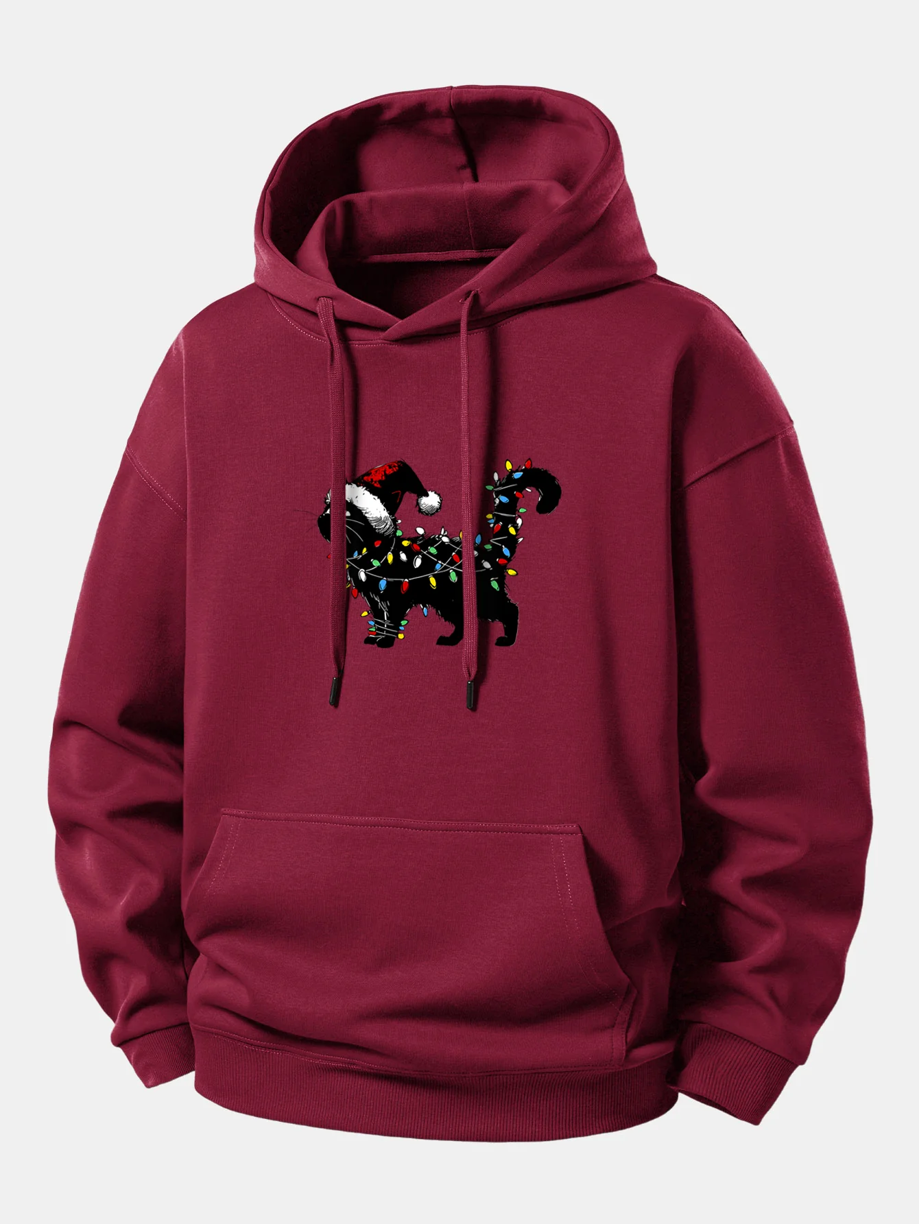 Christmas Colorful Light Black Cat Print Relax Fit Hoodie - Image 6