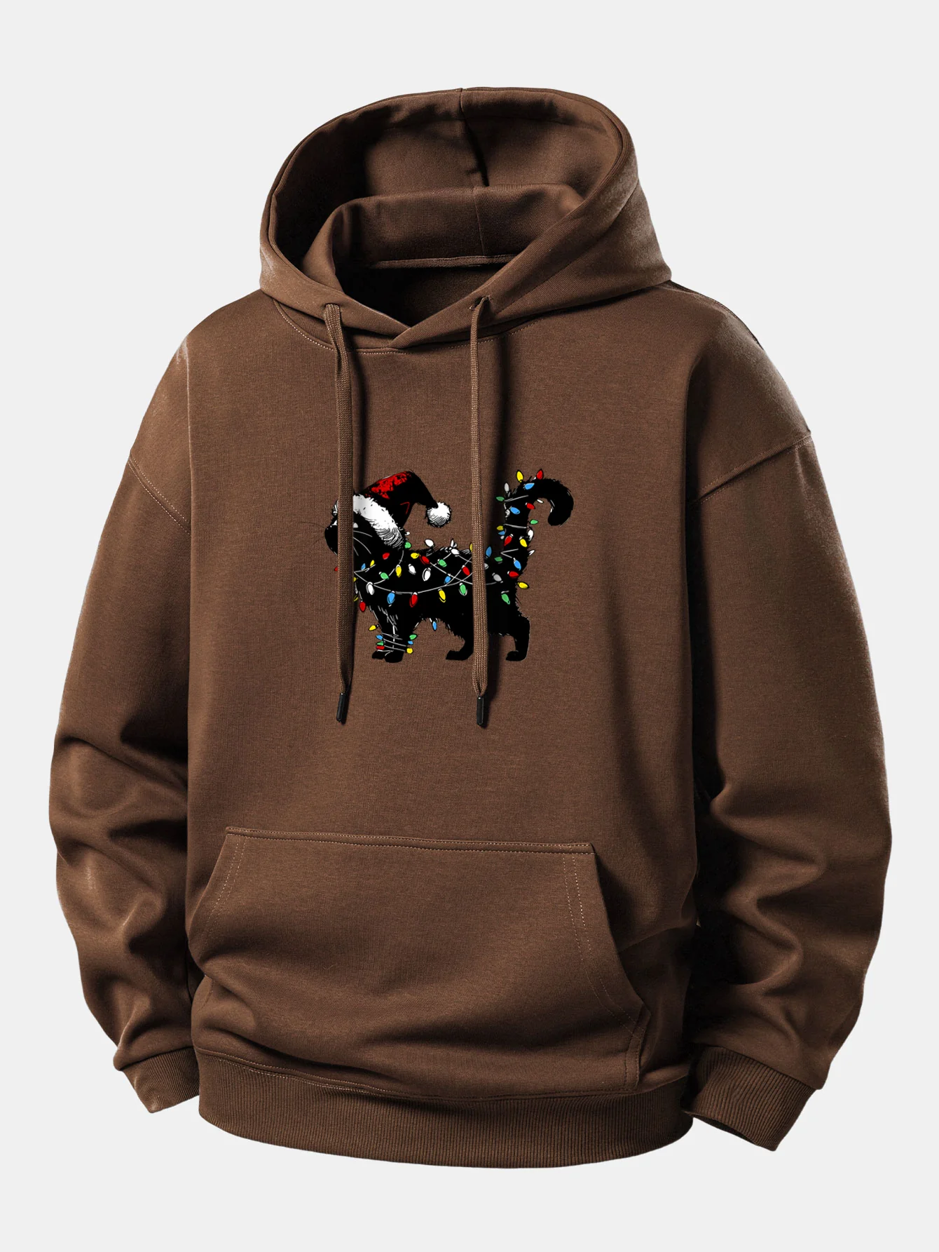 Christmas Colorful Light Black Cat Print Relax Fit Hoodie - Image 7