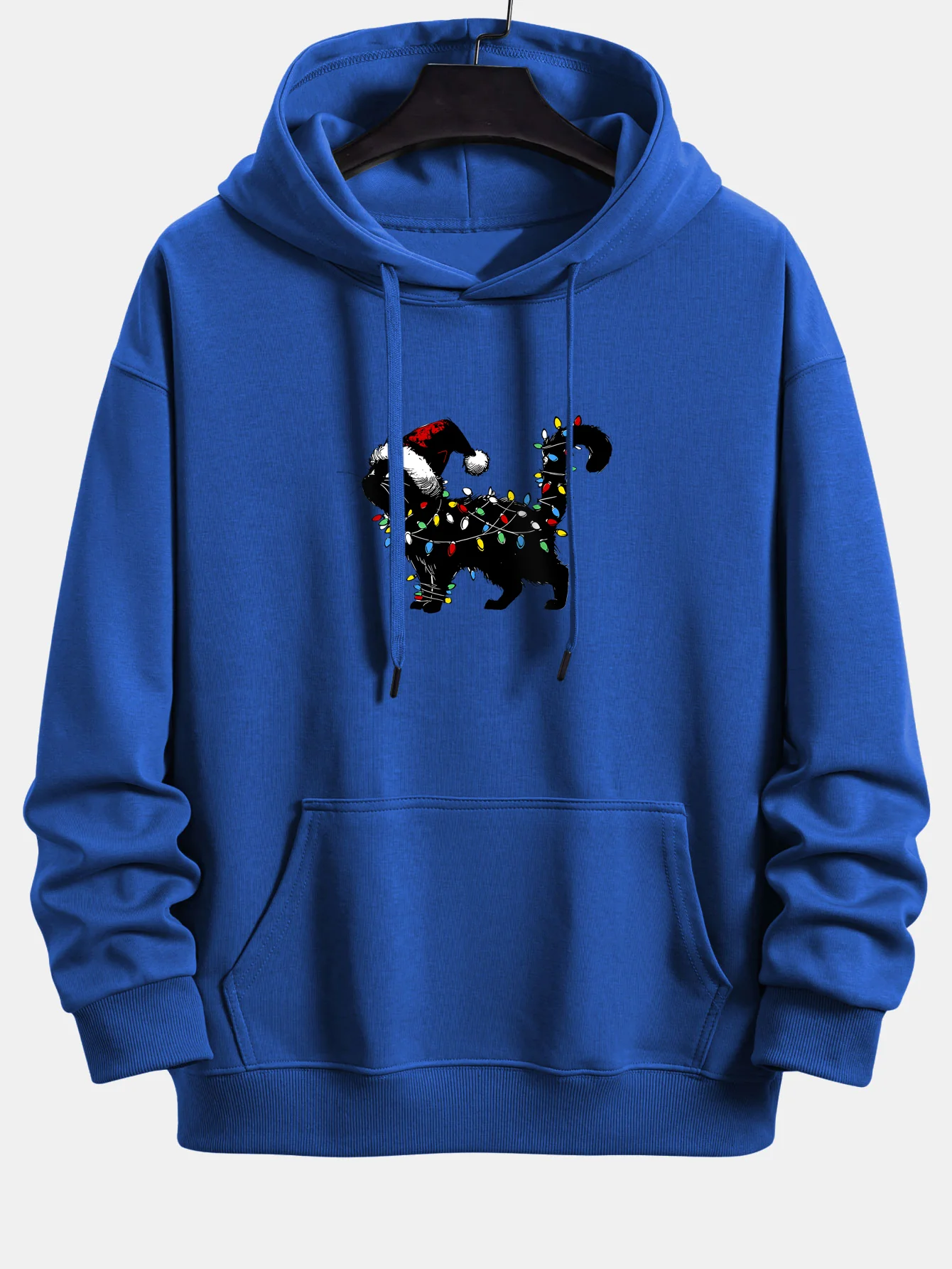 Christmas Colorful Light Black Cat Print Relax Fit Hoodie - Image 10