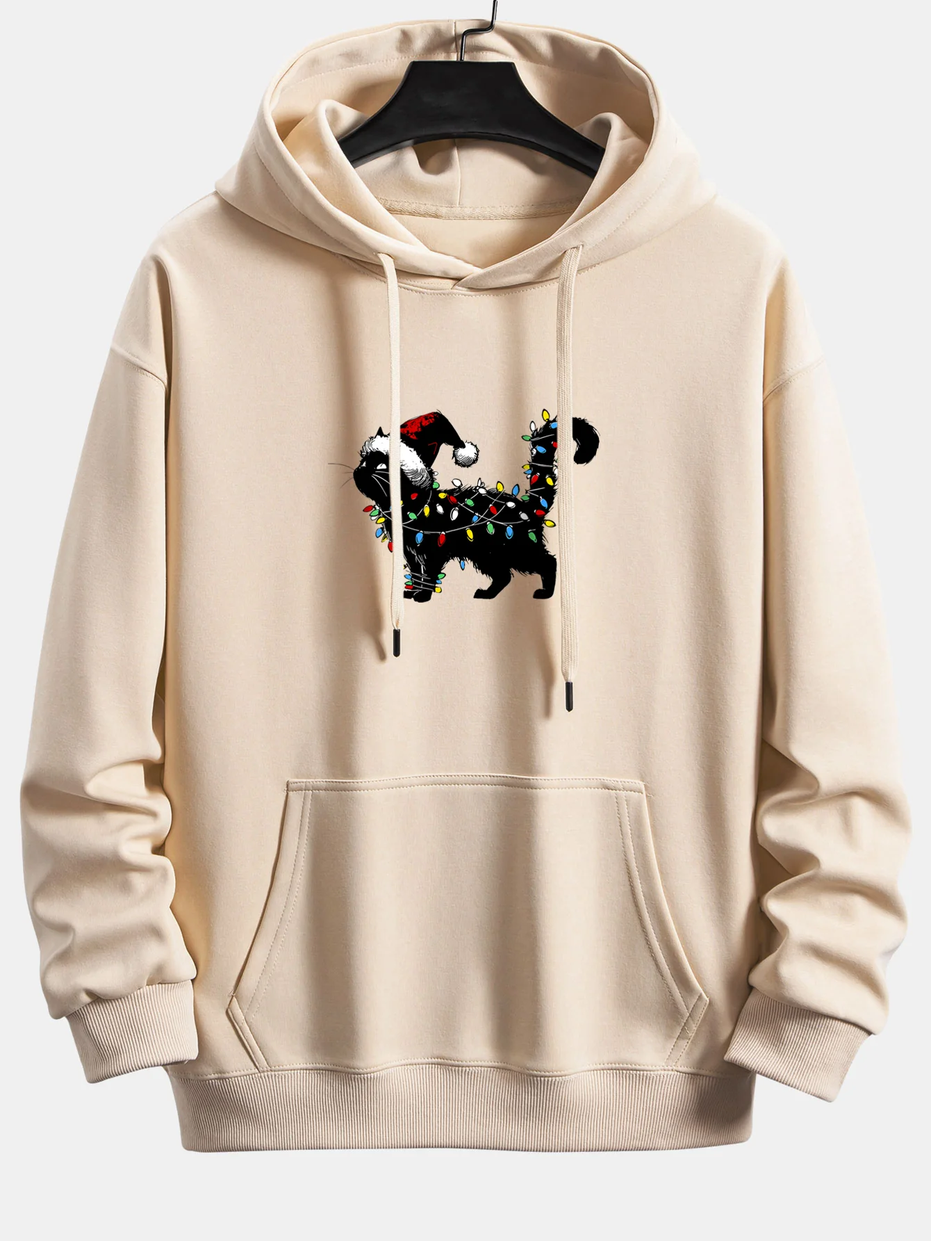 Christmas Colorful Light Black Cat Print Relax Fit Hoodie - Image 2