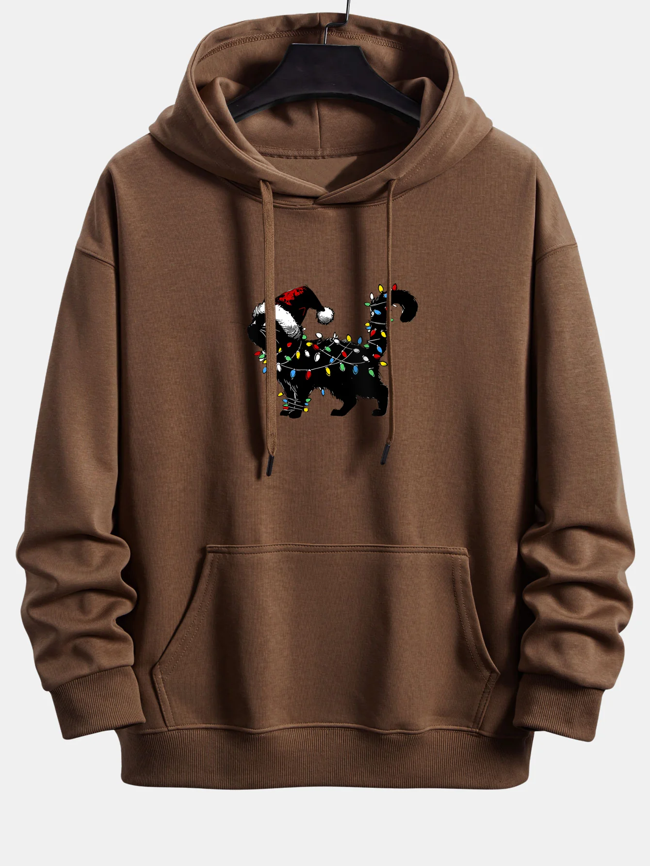 Christmas Colorful Light Black Cat Print Relax Fit Hoodie - Image 3