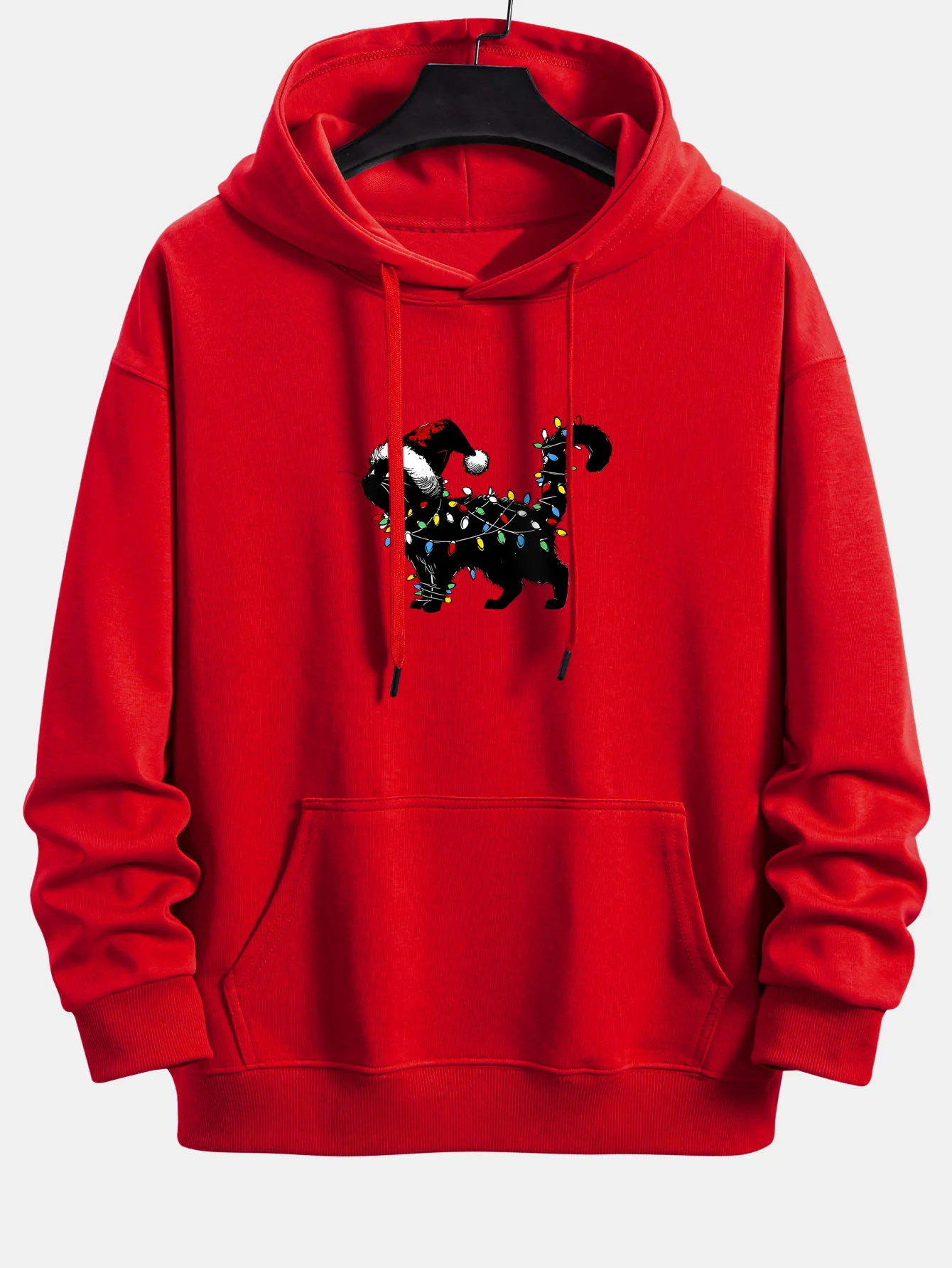 Christmas Colorful Light Black Cat Print Relax Fit Hoodie - Image 4