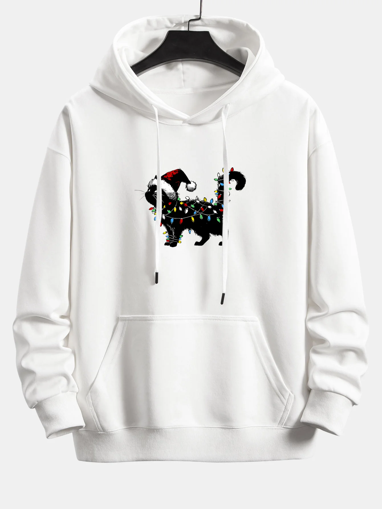 Christmas Colorful Light Black Cat Print Relax Fit Hoodie - Image 5