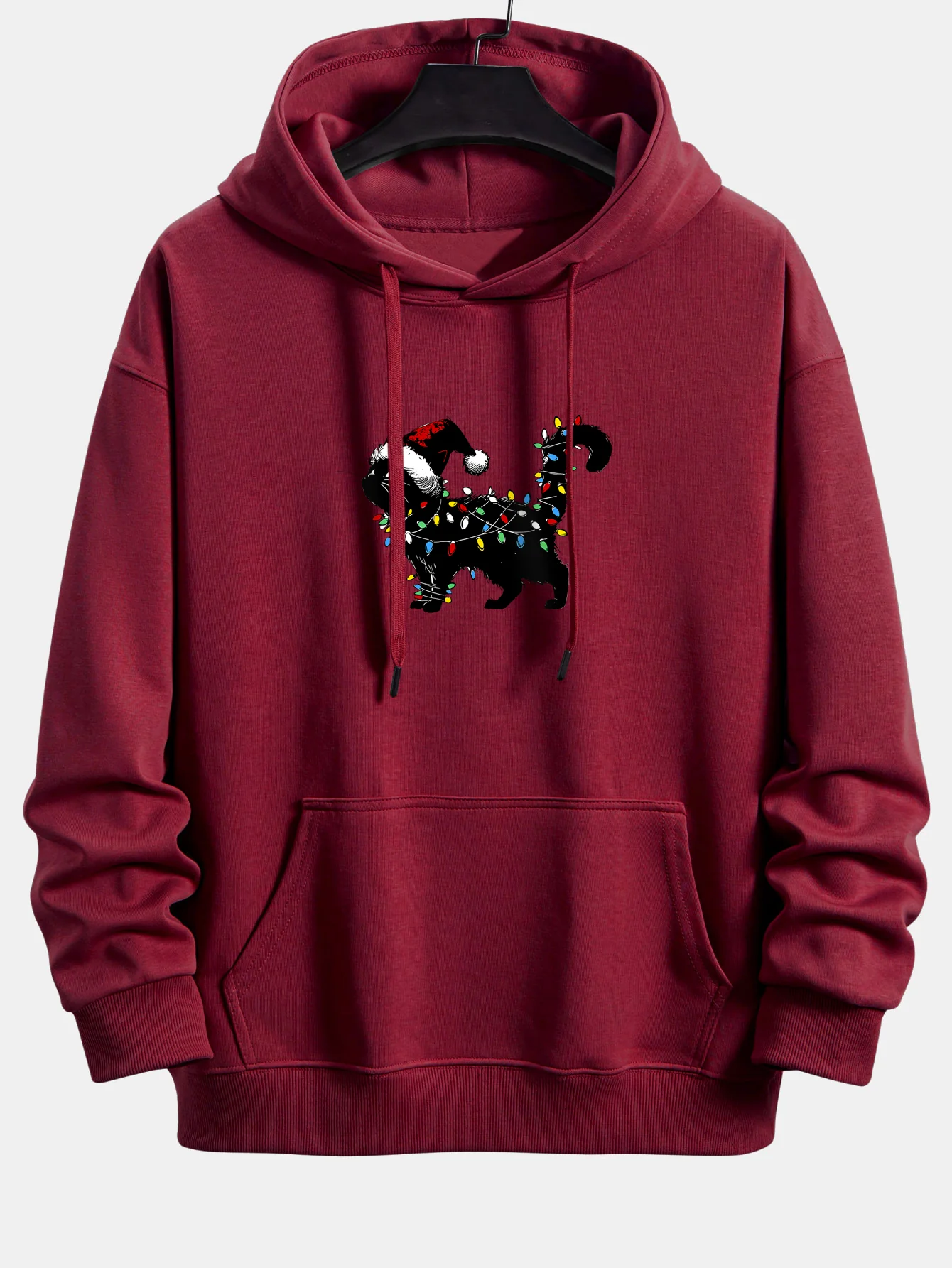Christmas Colorful Light Black Cat Print Relax Fit Hoodie - Image 6