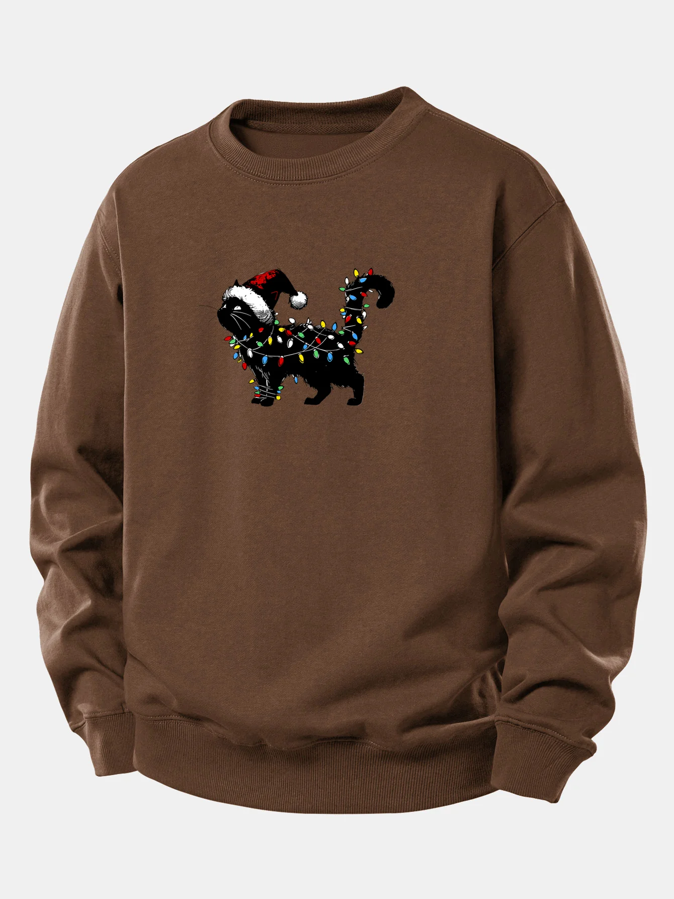 Christmas Colorful Light Black Cat Print Relax Fit Sweatshirt - Image 10