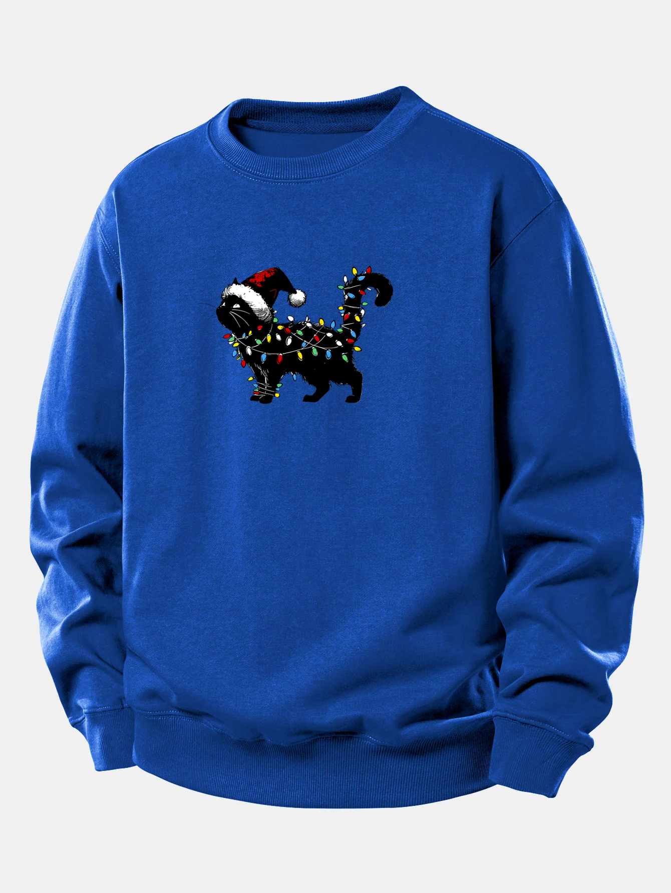 Christmas Colorful Light Black Cat Print Relax Fit Sweatshirt - Image 11