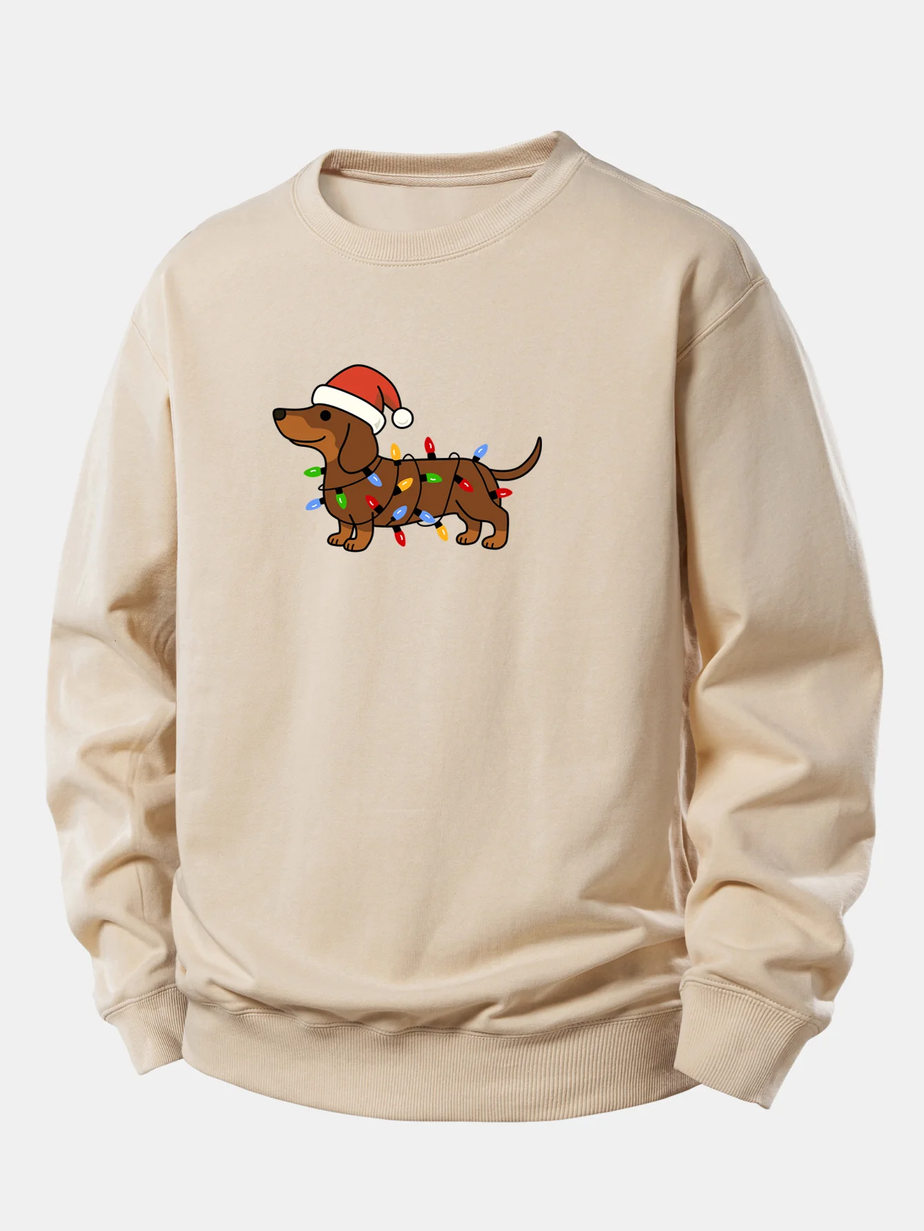Christmas Colorful Light Dog Print Relax Fit Sweatshirt - Image 2