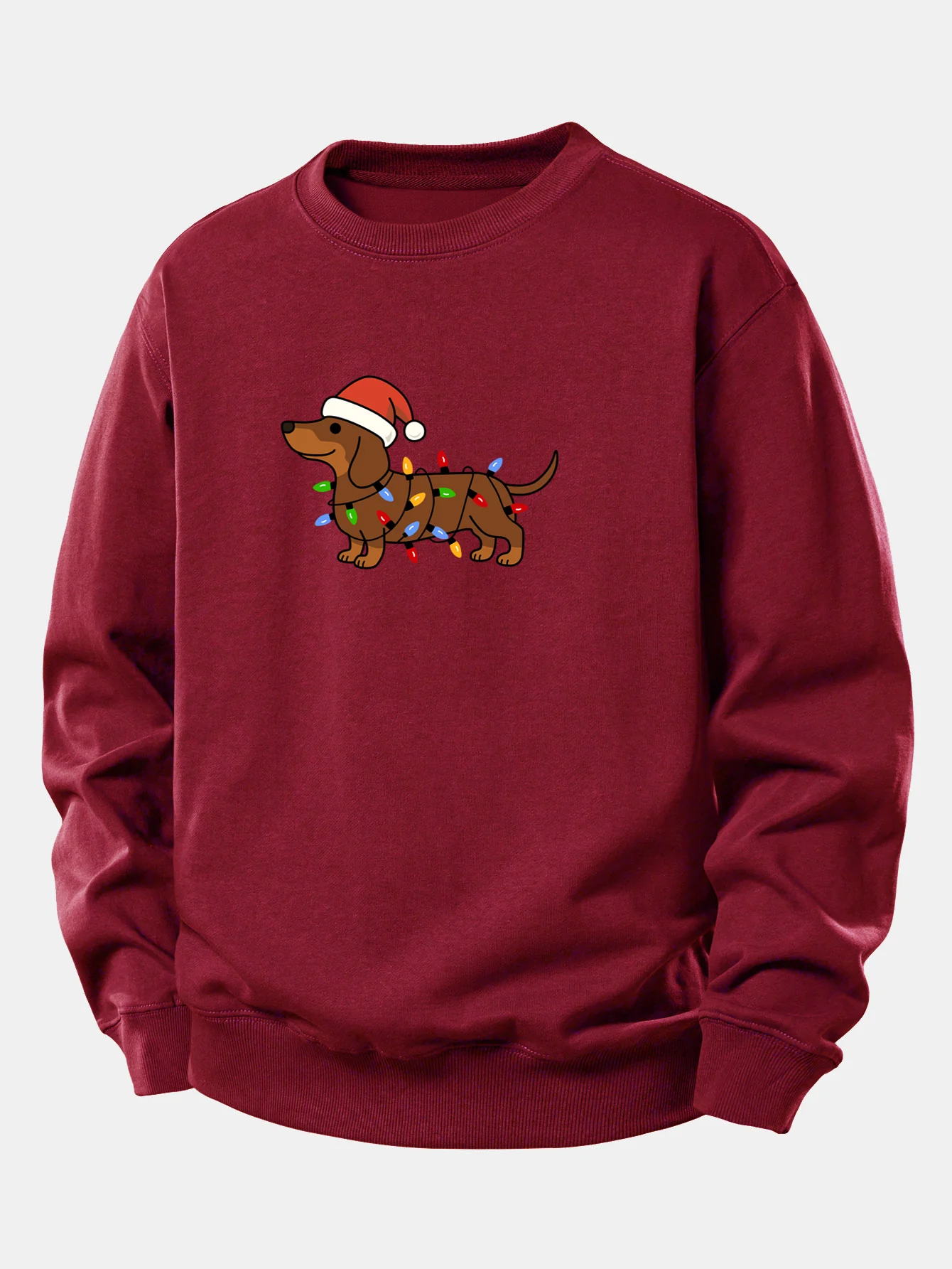 Christmas Colorful Light Dog Print Relax Fit Sweatshirt - Image 3