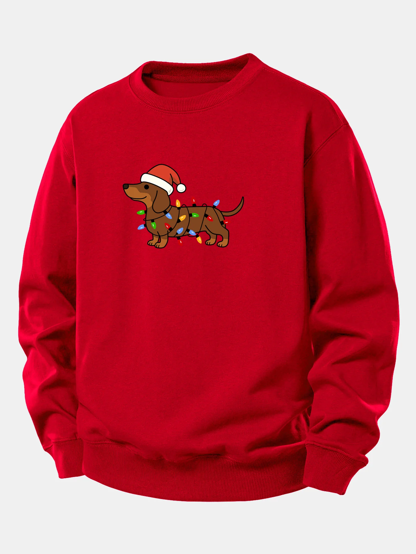 Christmas Colorful Light Dog Print Relax Fit Sweatshirt - Image 4