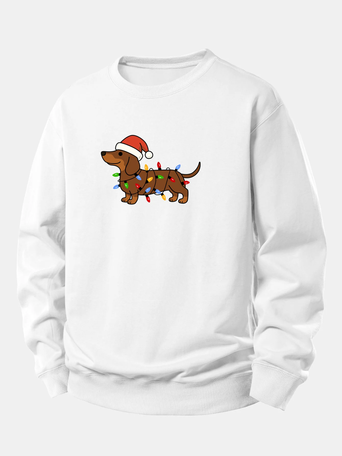 Christmas Colorful Light Dog Print Relax Fit Sweatshirt - Image 5