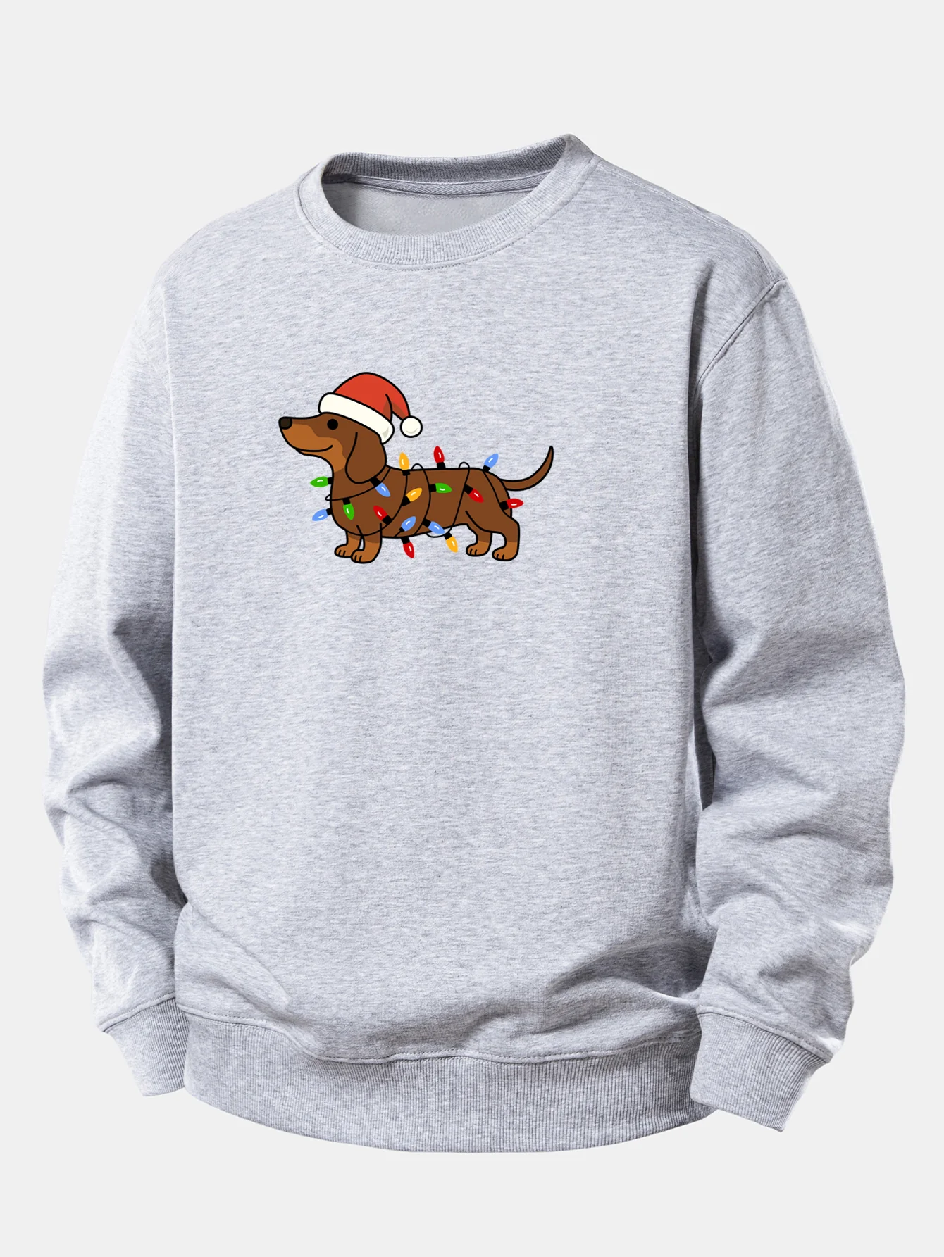 Christmas Colorful Light Dog Print Relax Fit Sweatshirt - Image 6