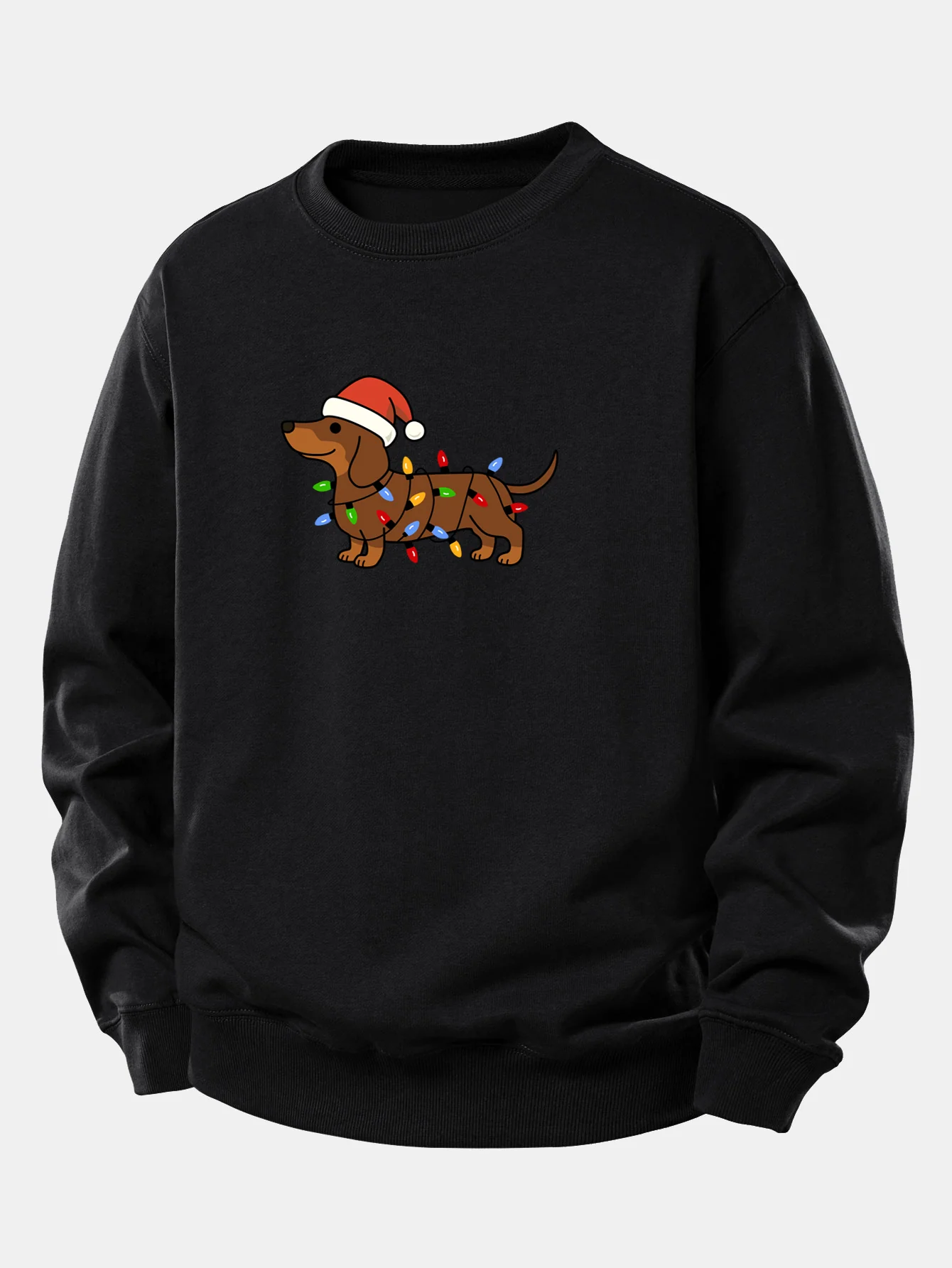 Christmas Colorful Light Dog Print Relax Fit Sweatshirt - Image 7