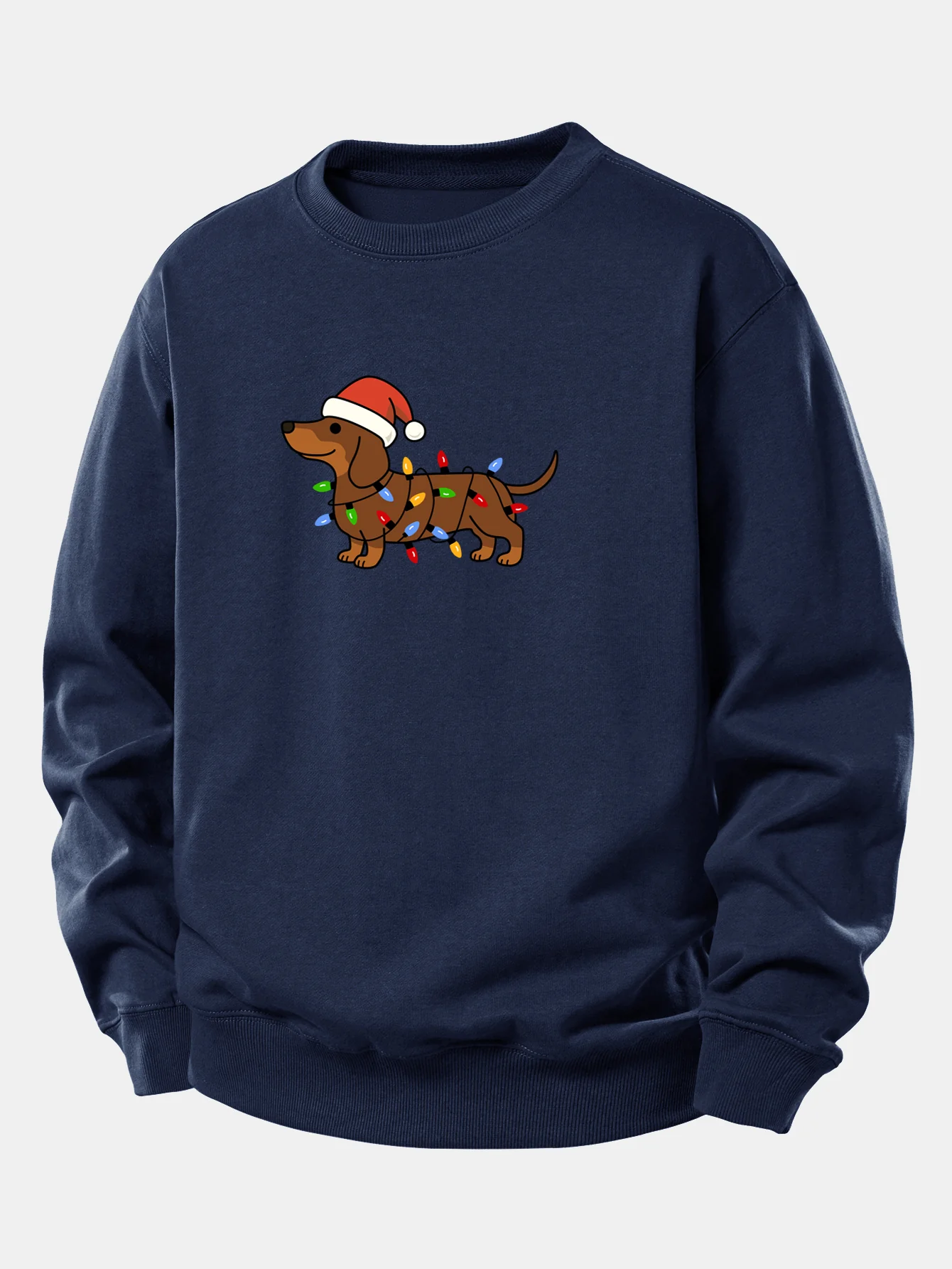 Christmas Colorful Light Dog Print Relax Fit Sweatshirt - Image 8