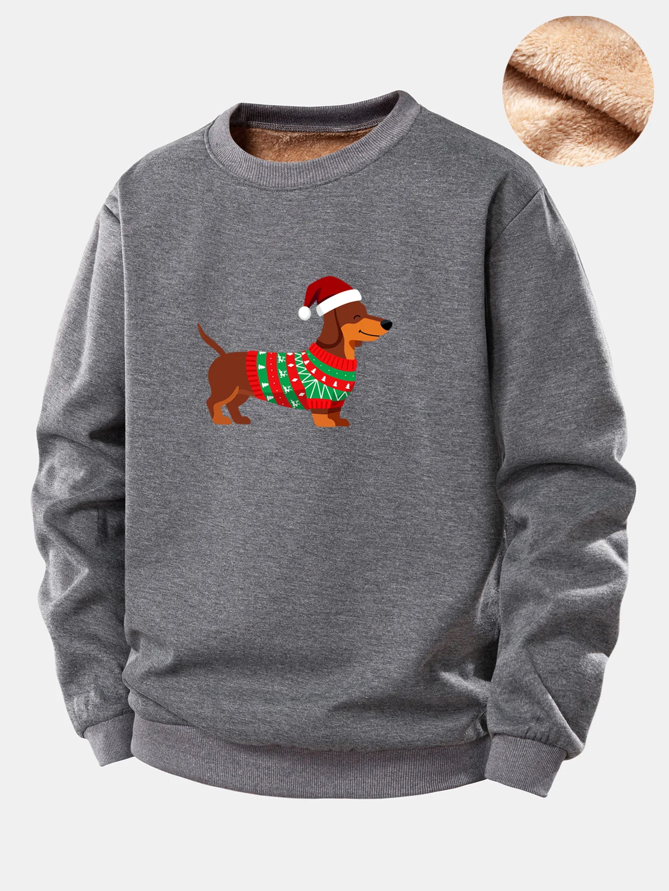 Christmas Dachshund Print Teddy Fleece Lined Sweatshirt - Image 2