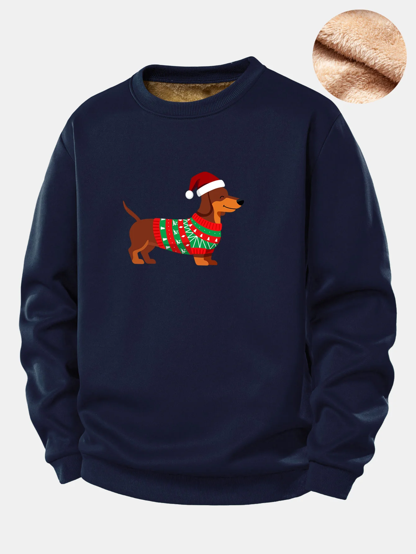 Christmas Dachshund Print Teddy Fleece Lined Sweatshirt - Image 3