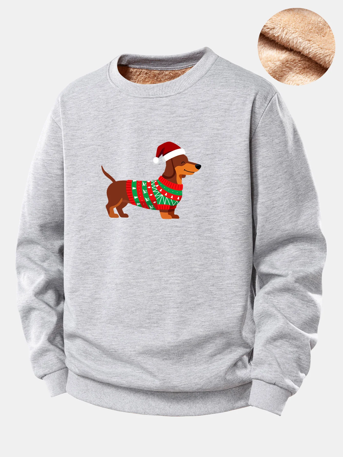 Christmas Dachshund Print Teddy Fleece Lined Sweatshirt - Image 7