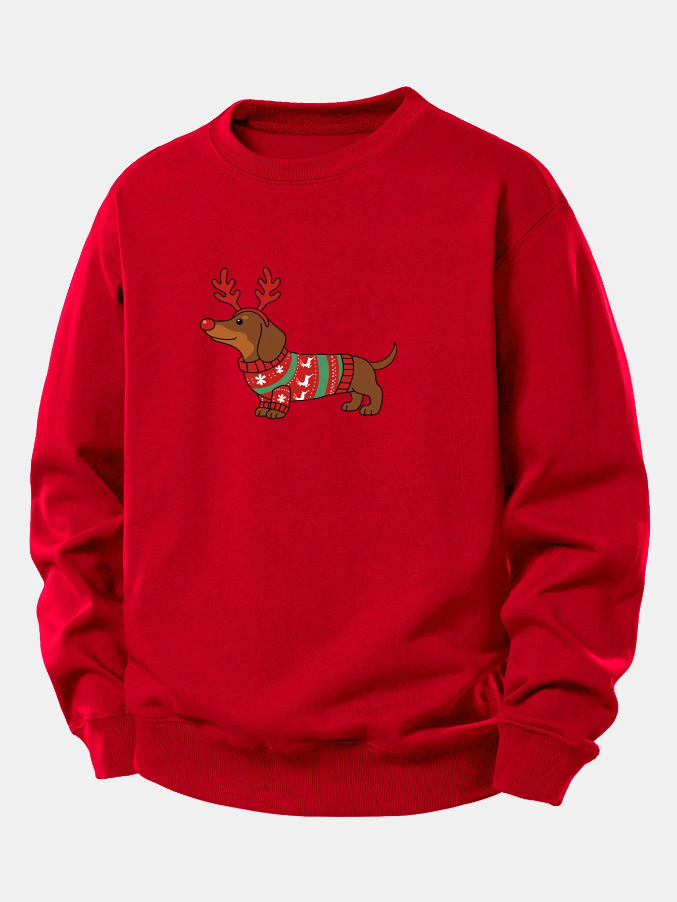 Christmas Dachshund With Reindeer Antlers Print Relax Fit Sweatshirt - Image 10