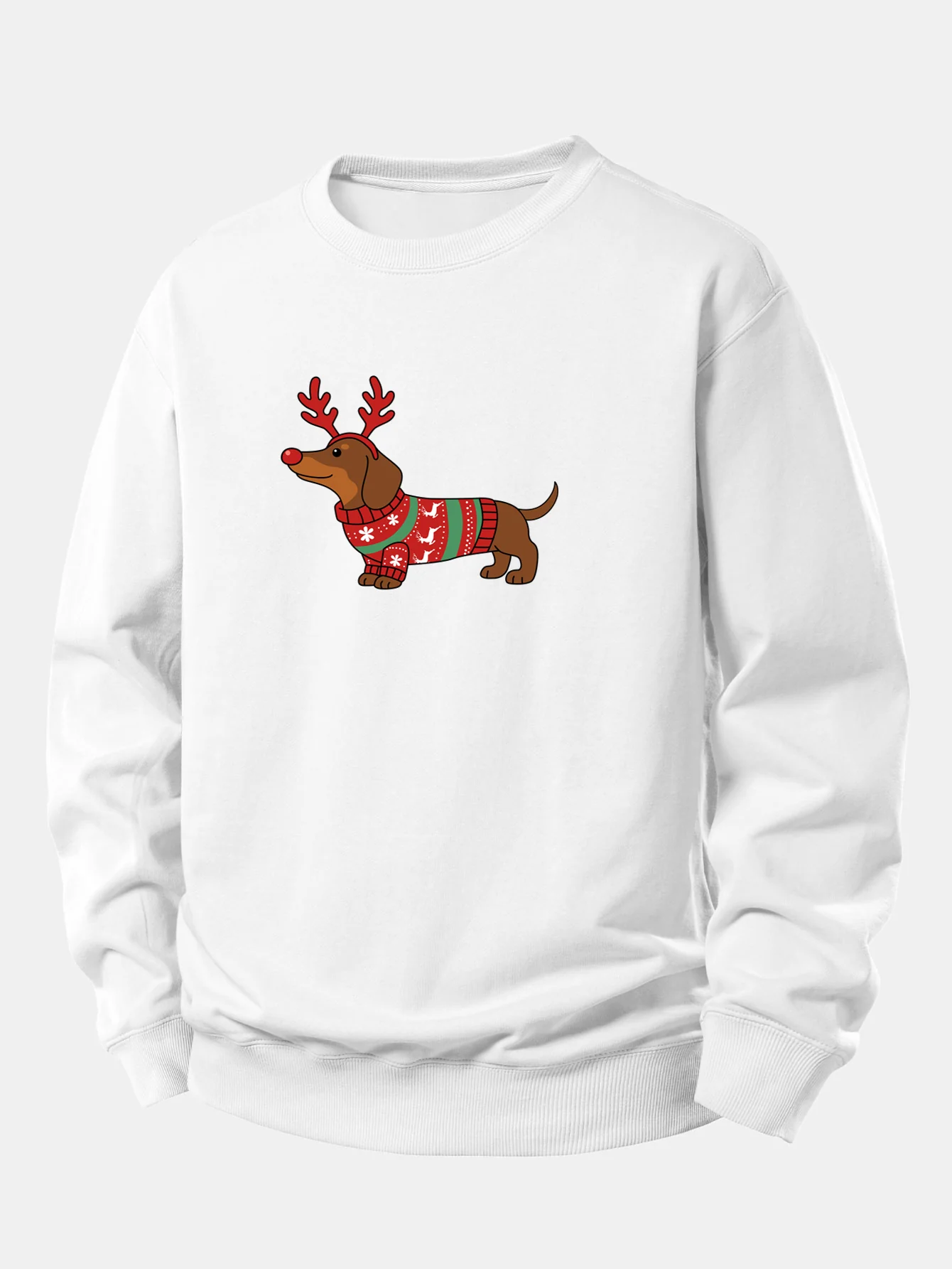 Christmas Dachshund With Reindeer Antlers Print Relax Fit Sweatshirt - Image 3