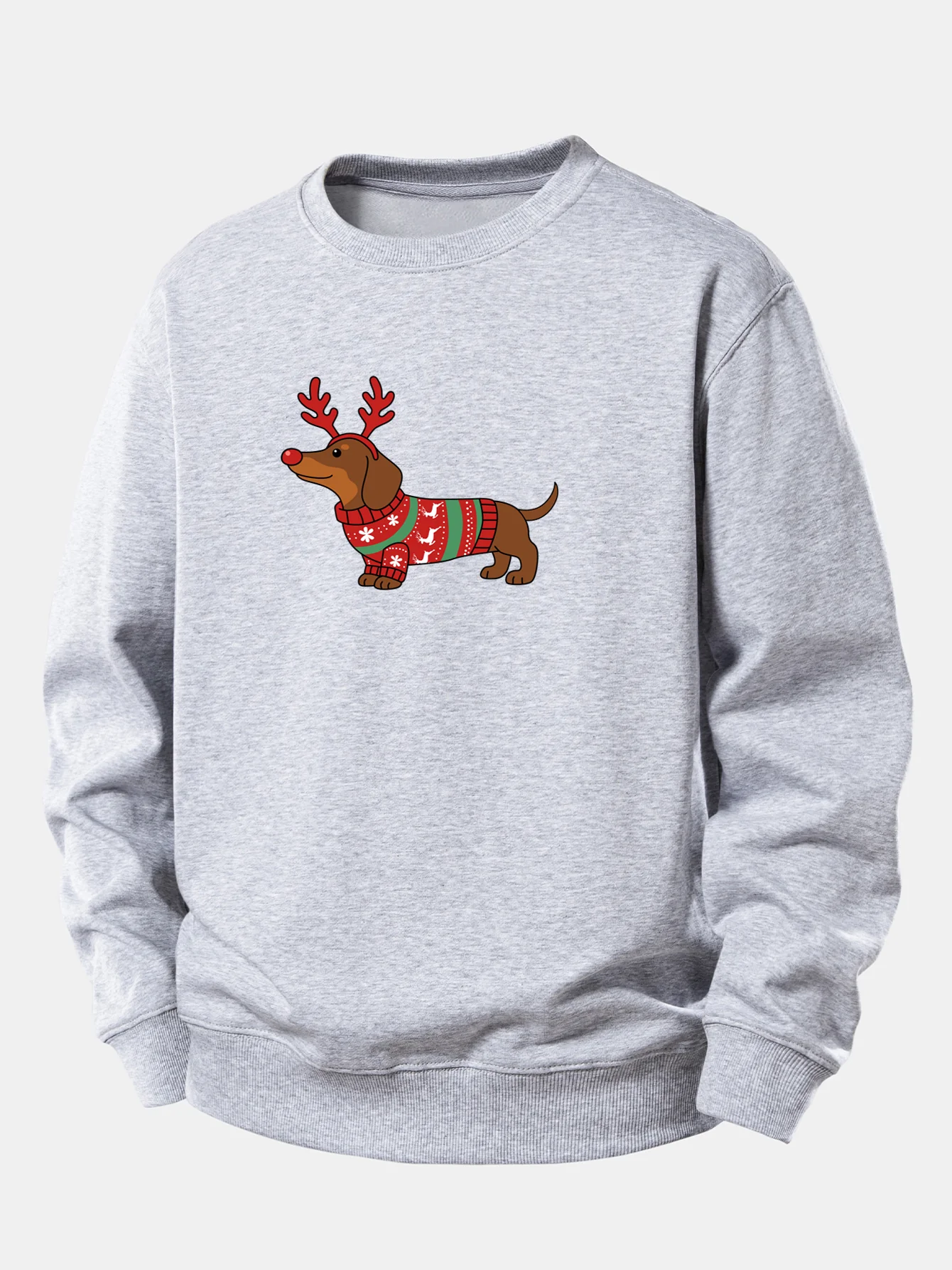 Christmas Dachshund With Reindeer Antlers Print Relax Fit Sweatshirt - Image 5
