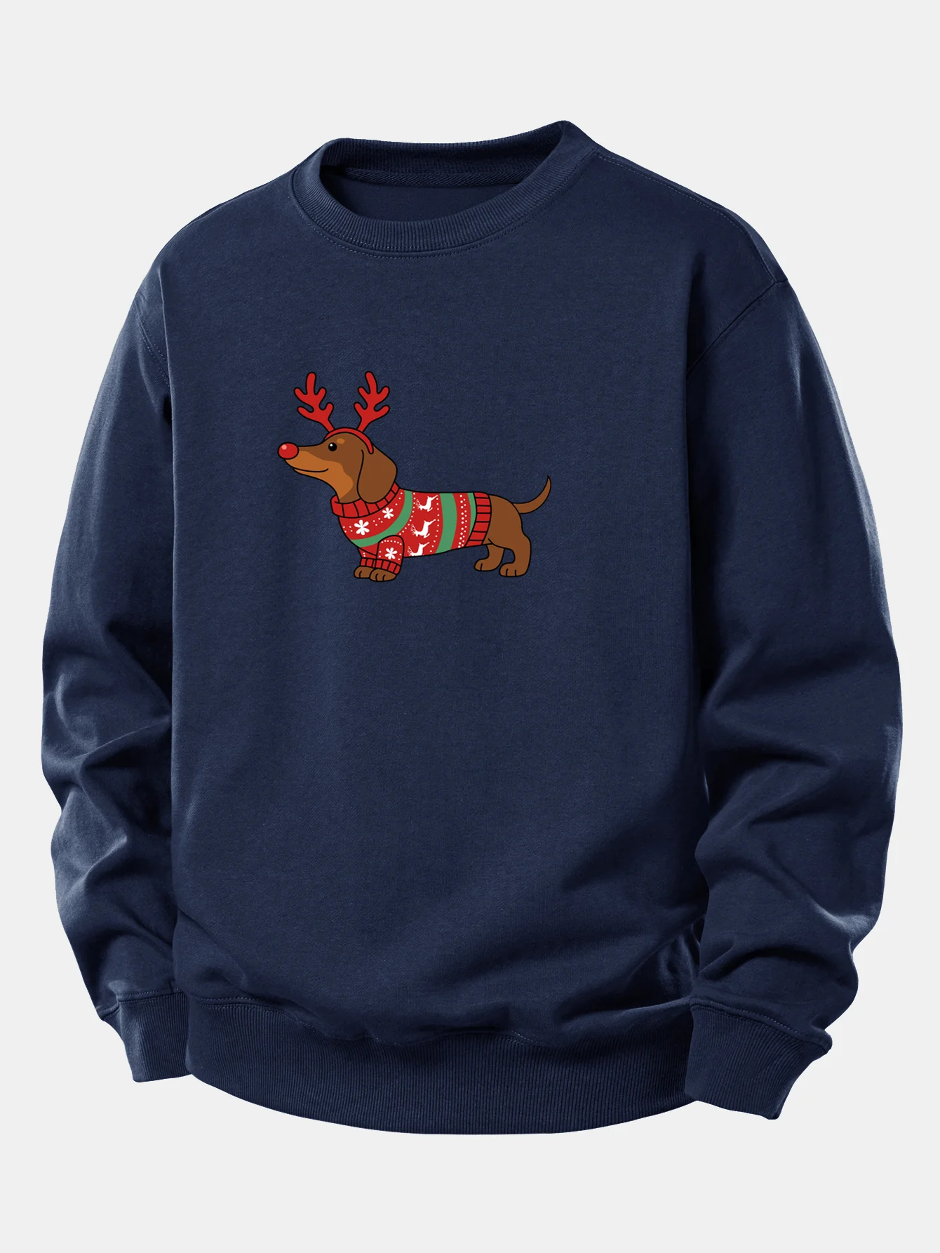 Christmas Dachshund With Reindeer Antlers Print Relax Fit Sweatshirt - Image 6