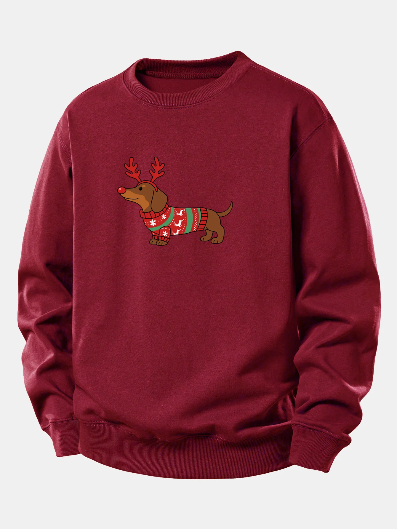 Christmas Dachshund With Reindeer Antlers Print Relax Fit Sweatshirt - Image 7