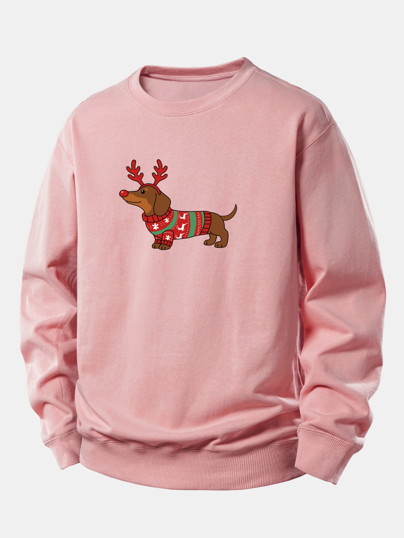 Christmas Dachshund With Reindeer Antlers Print Relax Fit Sweatshirt - Image 8