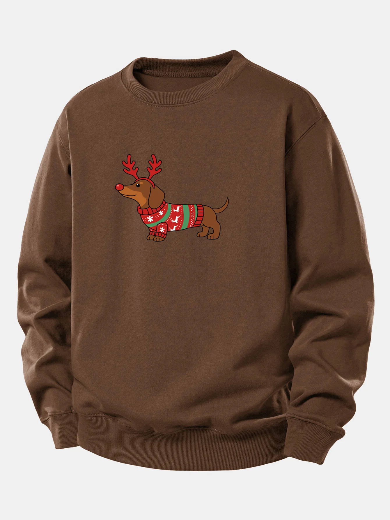 Christmas Dachshund With Reindeer Antlers Print Relax Fit Sweatshirt - Image 9