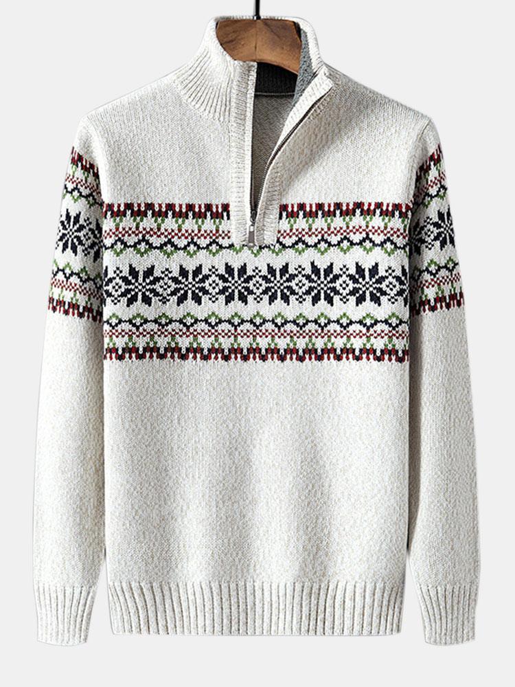Weihnachtlicher geometrischer Print Halbzip-Pullover - Image 3