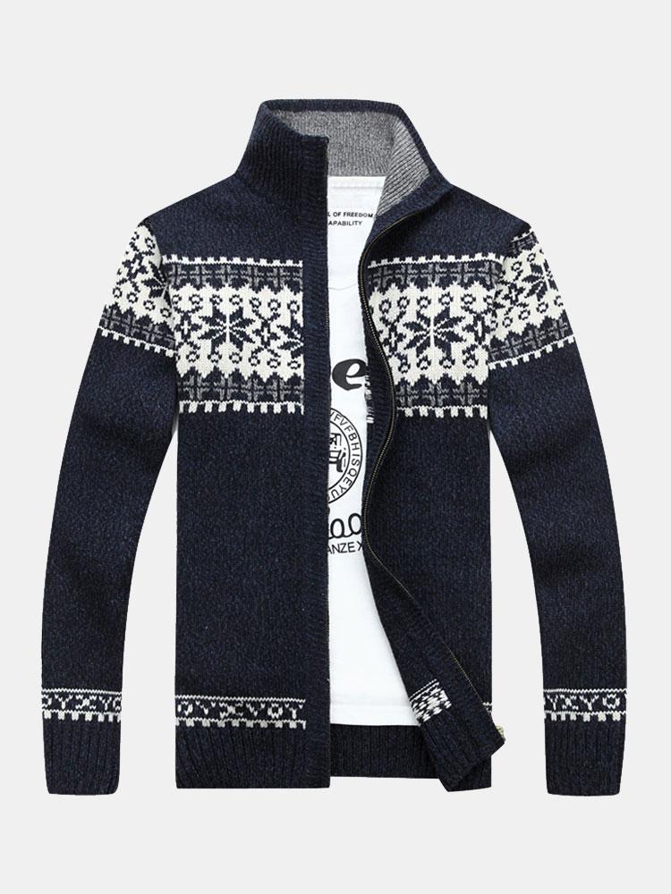 Weihnachtlicher geometrischer Print Reißverschluss-Pullover - Image 2