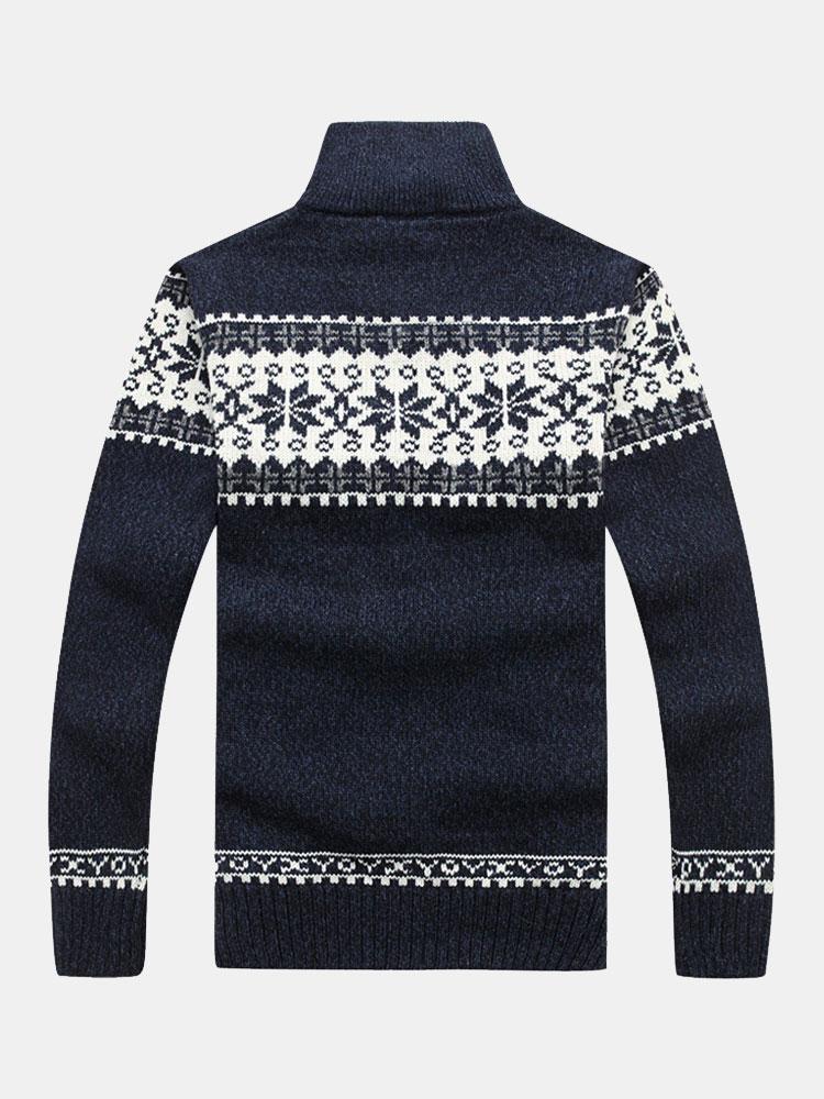 Weihnachtlicher geometrischer Print Reißverschluss-Pullover - Image 4