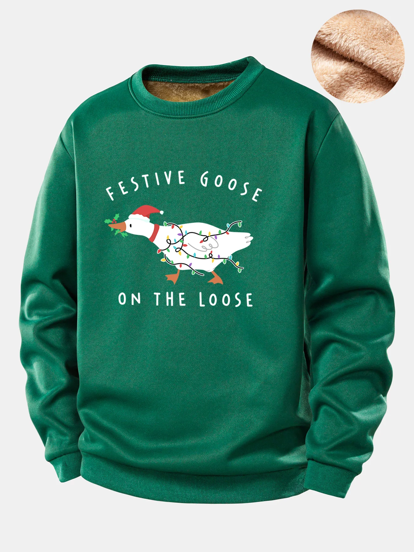 Christmas Goose Print Teddy Fleece Lined Sweatshirt