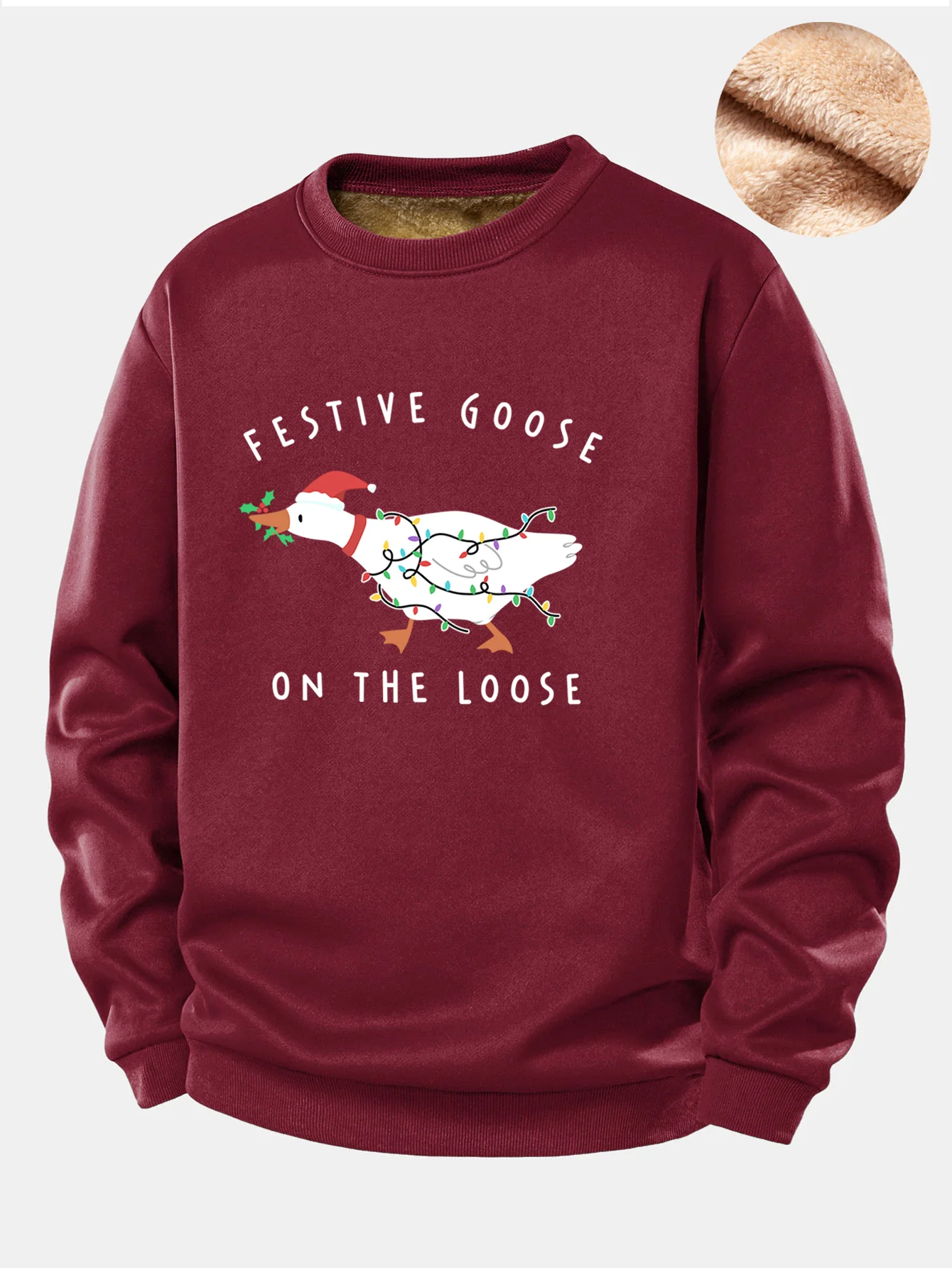 Christmas Goose Print Teddy Fleece Lined Sweatshirt - Image 2