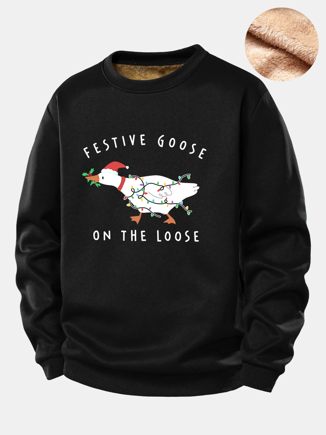 Christmas Goose Print Teddy Fleece Lined Sweatshirt - Image 3
