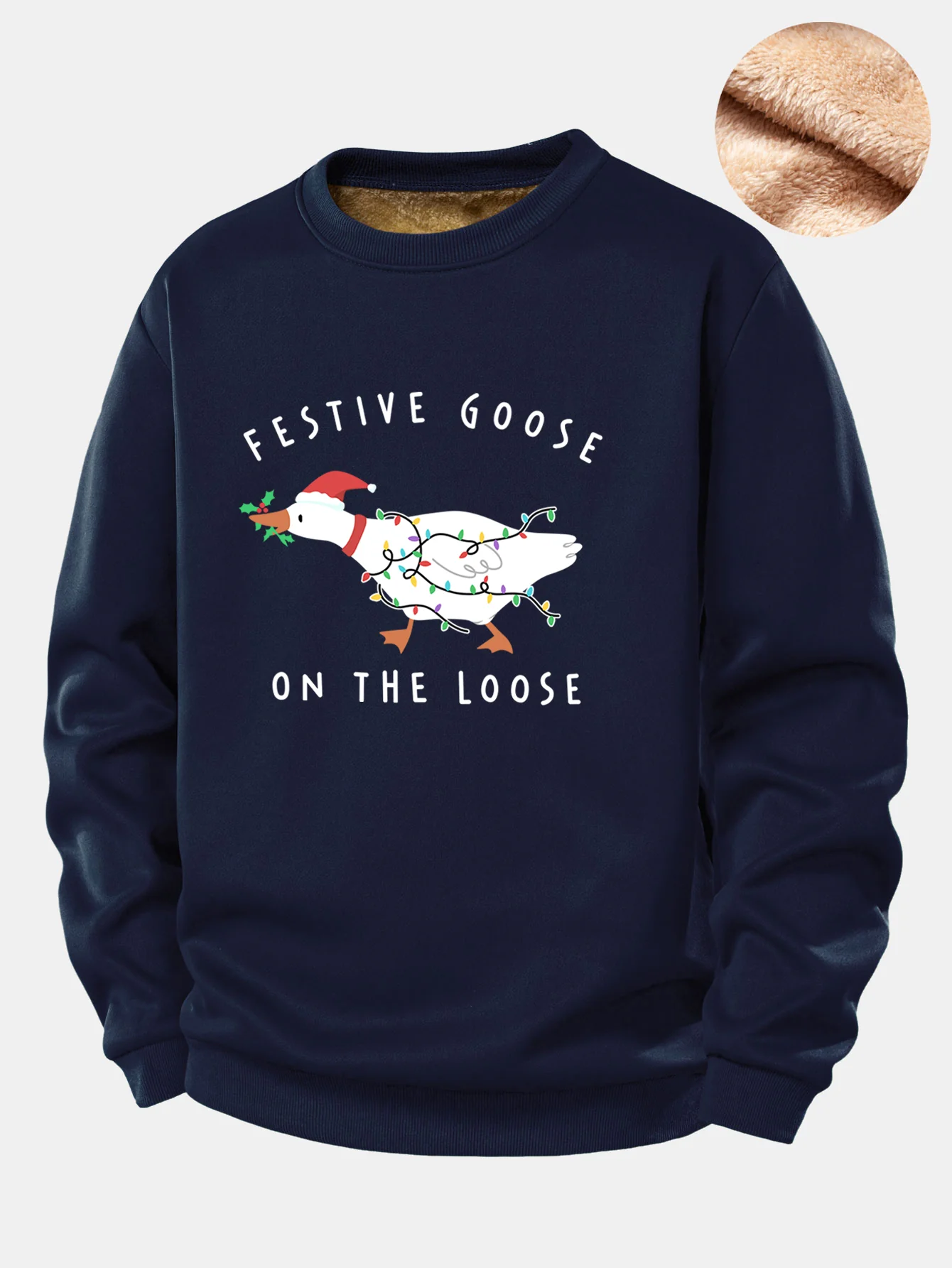 Christmas Goose Print Teddy Fleece Lined Sweatshirt - Image 5