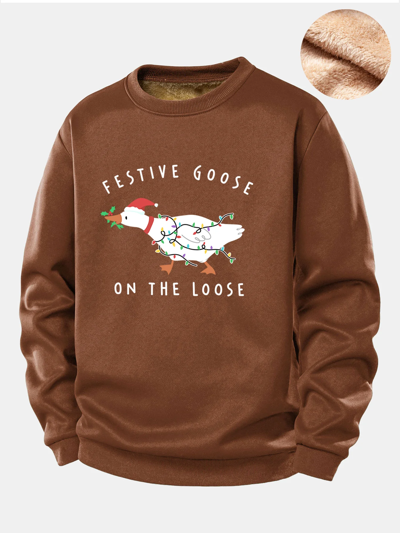 Christmas Goose Print Teddy Fleece Lined Sweatshirt - Image 6