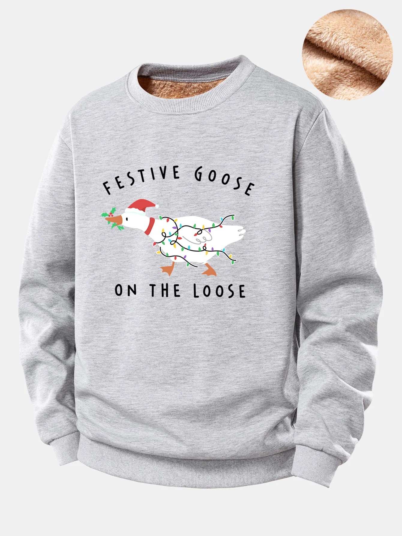 Christmas Goose Print Teddy Fleece Lined Sweatshirt - Image 7