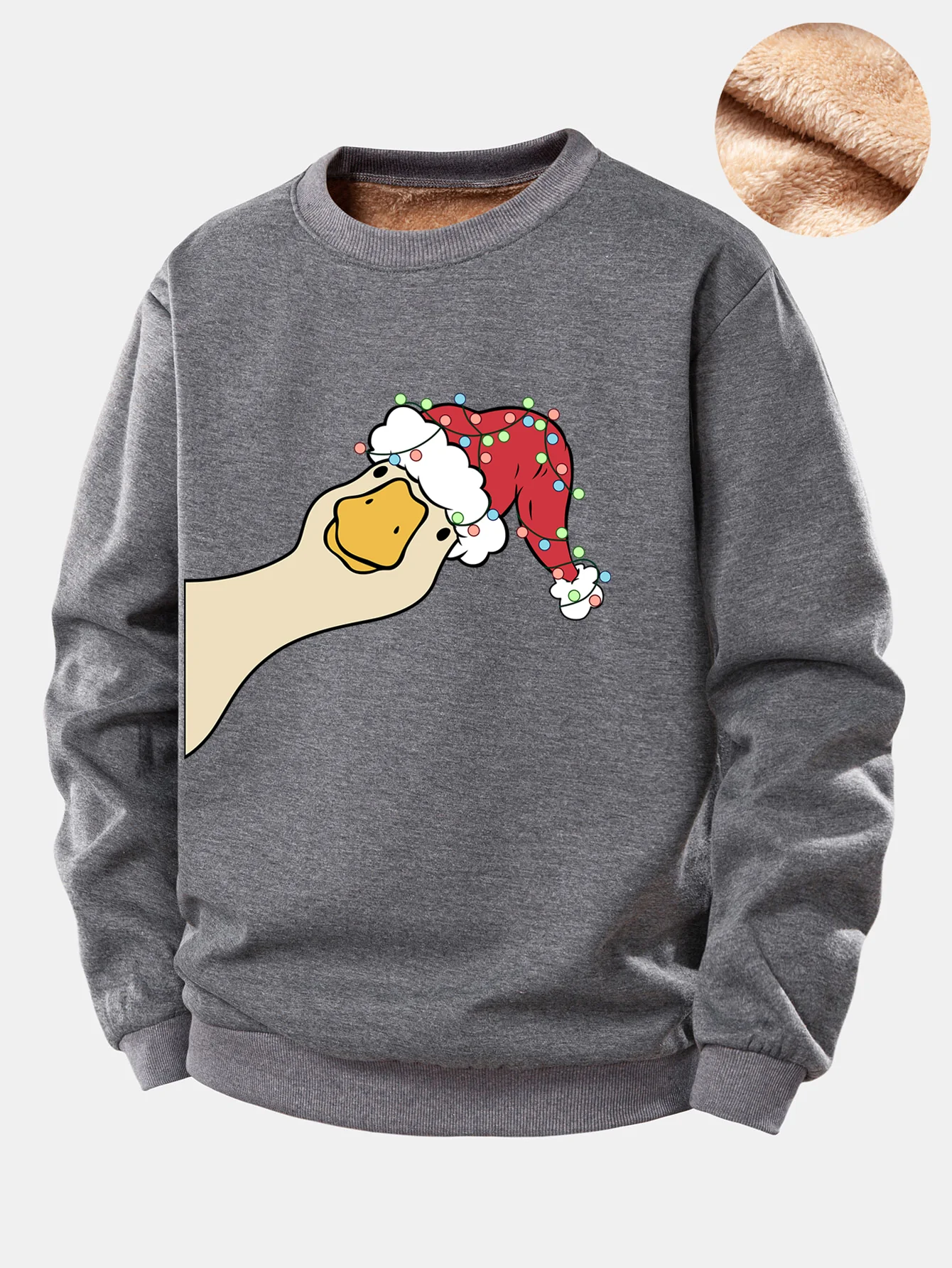 Christmas Goose Print Teddy Fleece Lined Sweatshirt - Image 2
