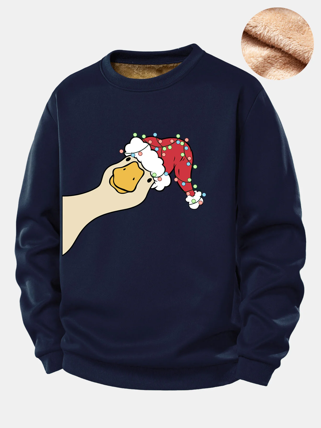 Christmas Goose Print Teddy Fleece Lined Sweatshirt - Image 3