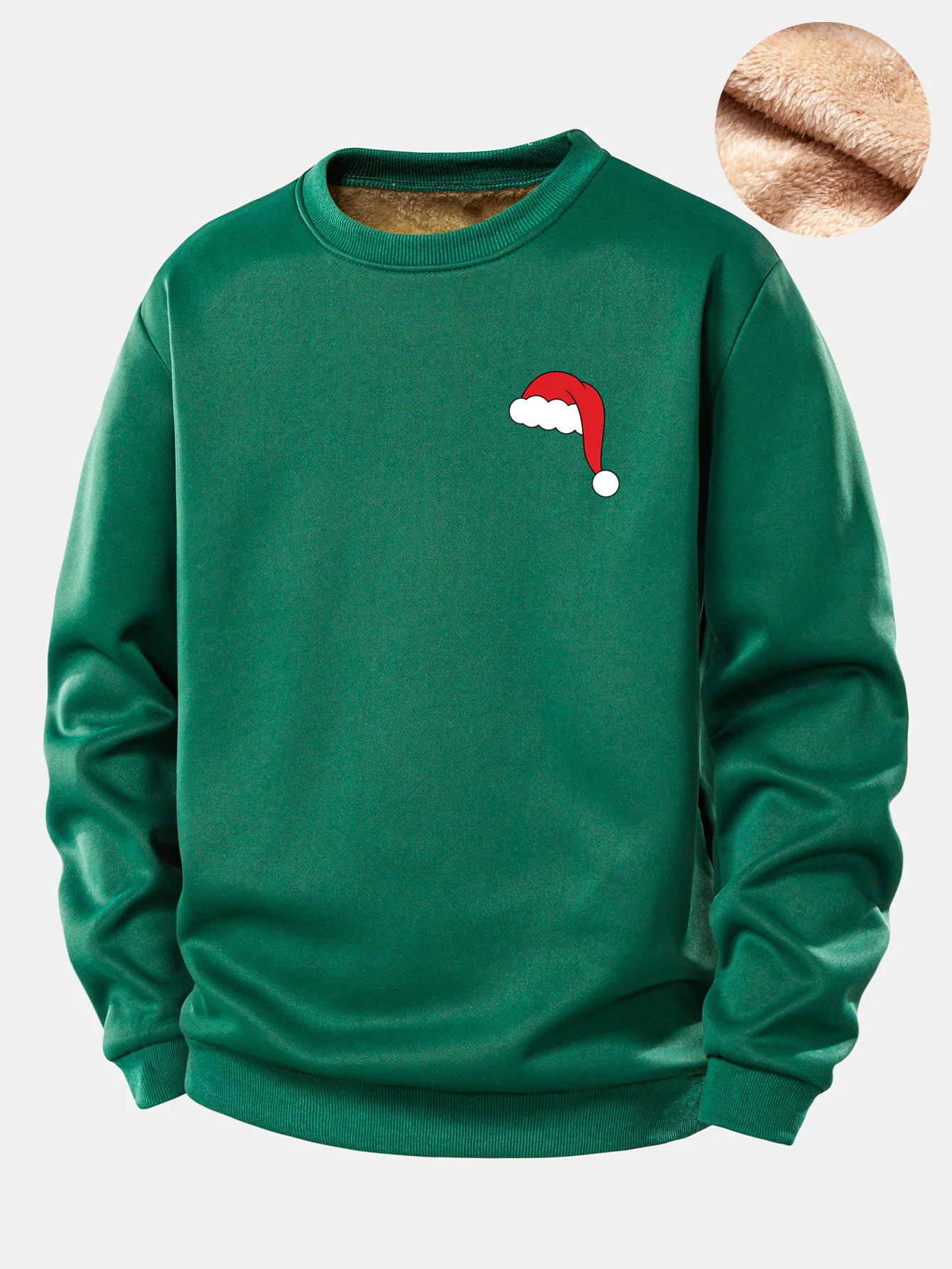 Christmas Hat Print Teddy Fleece Lined Sweatshirt - Image 2
