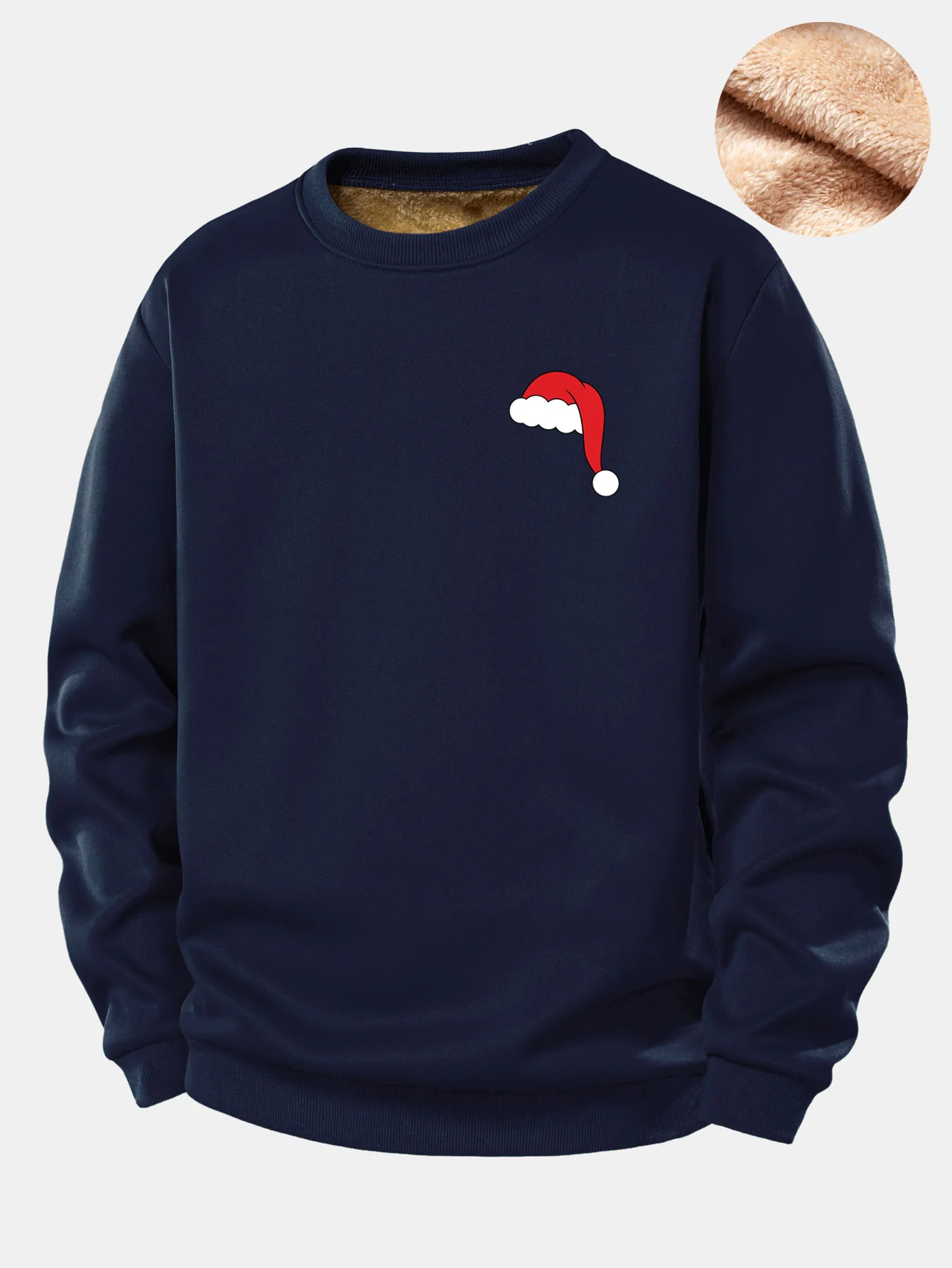 Christmas Hat Print Teddy Fleece Lined Sweatshirt - Image 4